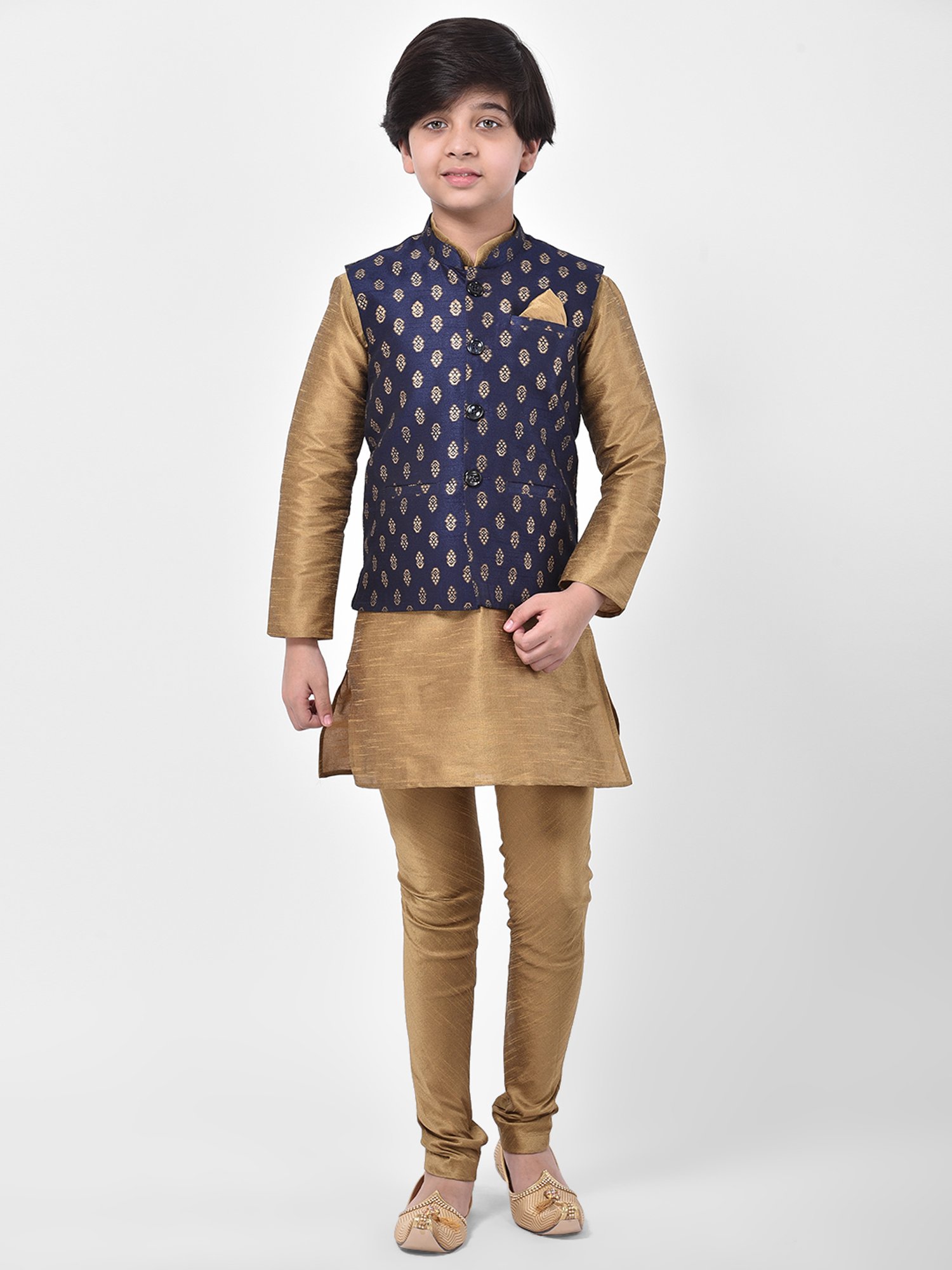 Deyann Kids Navy Embroidered Nehru Jacket