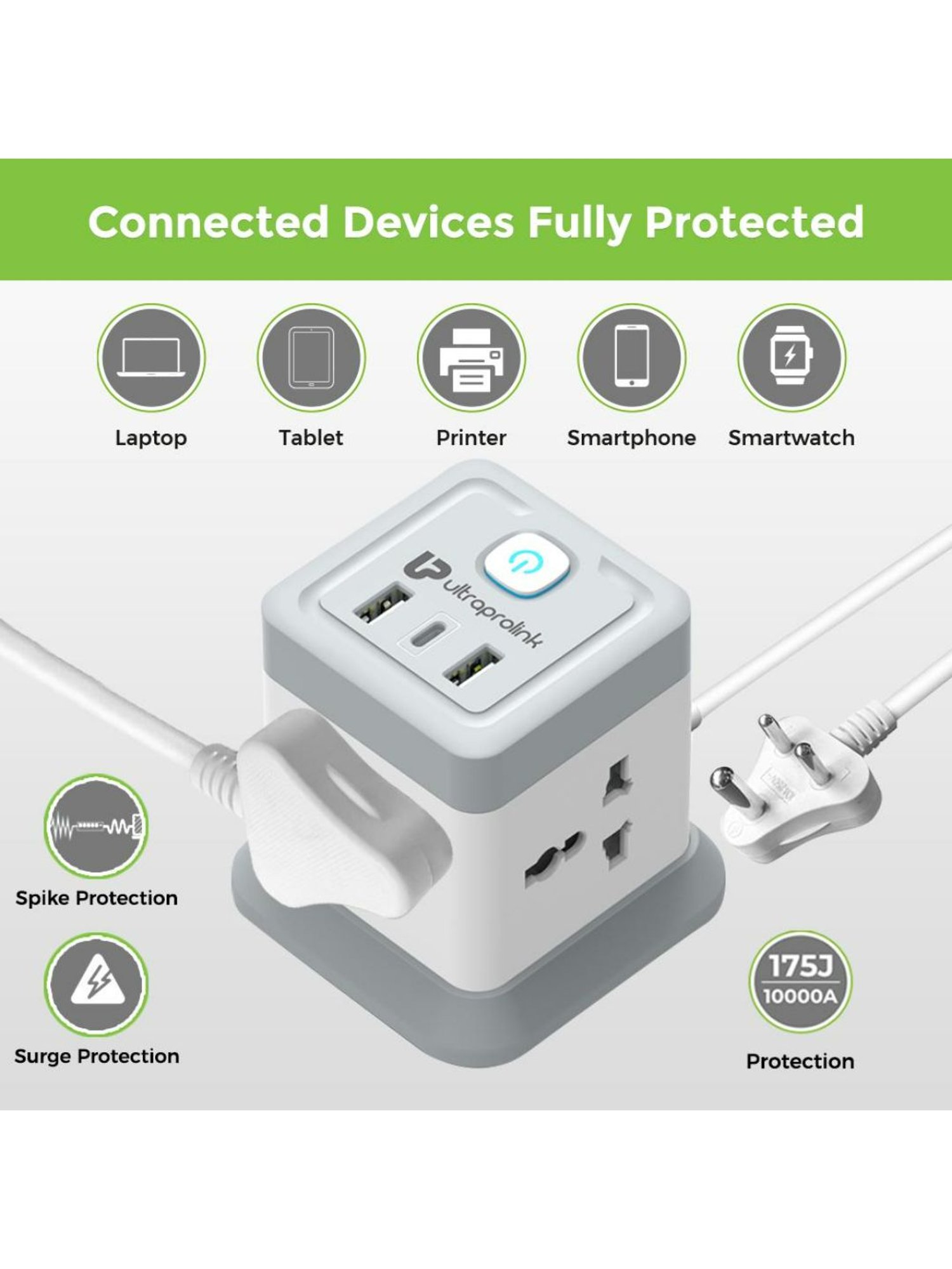 UltraProlink Qube Desktop Surge Protector with QC3.0 & 20W Power Delivery Port