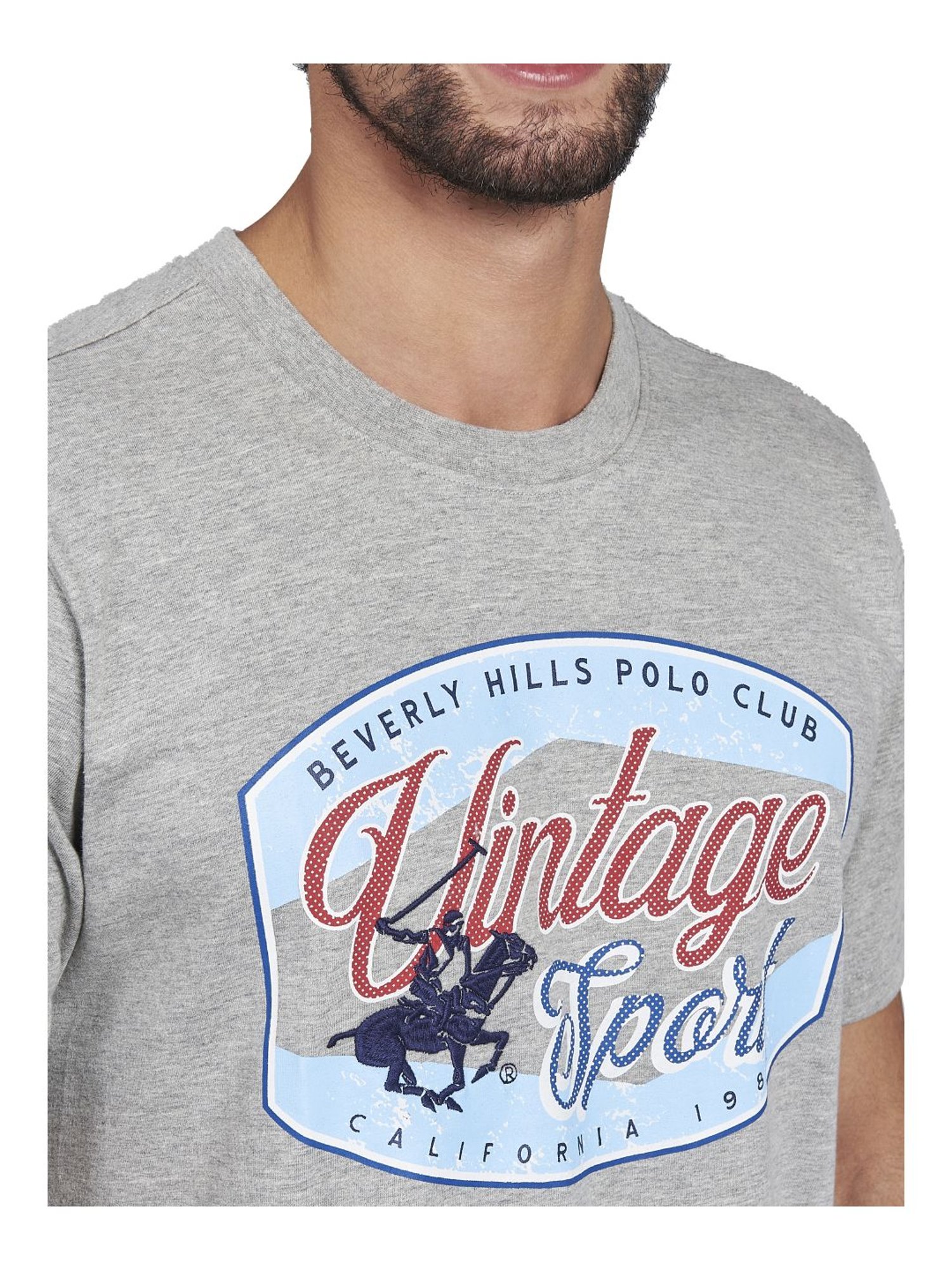 Beverly Hills Polo Club Grey Cotton Regular Fit Printed T-Shirt