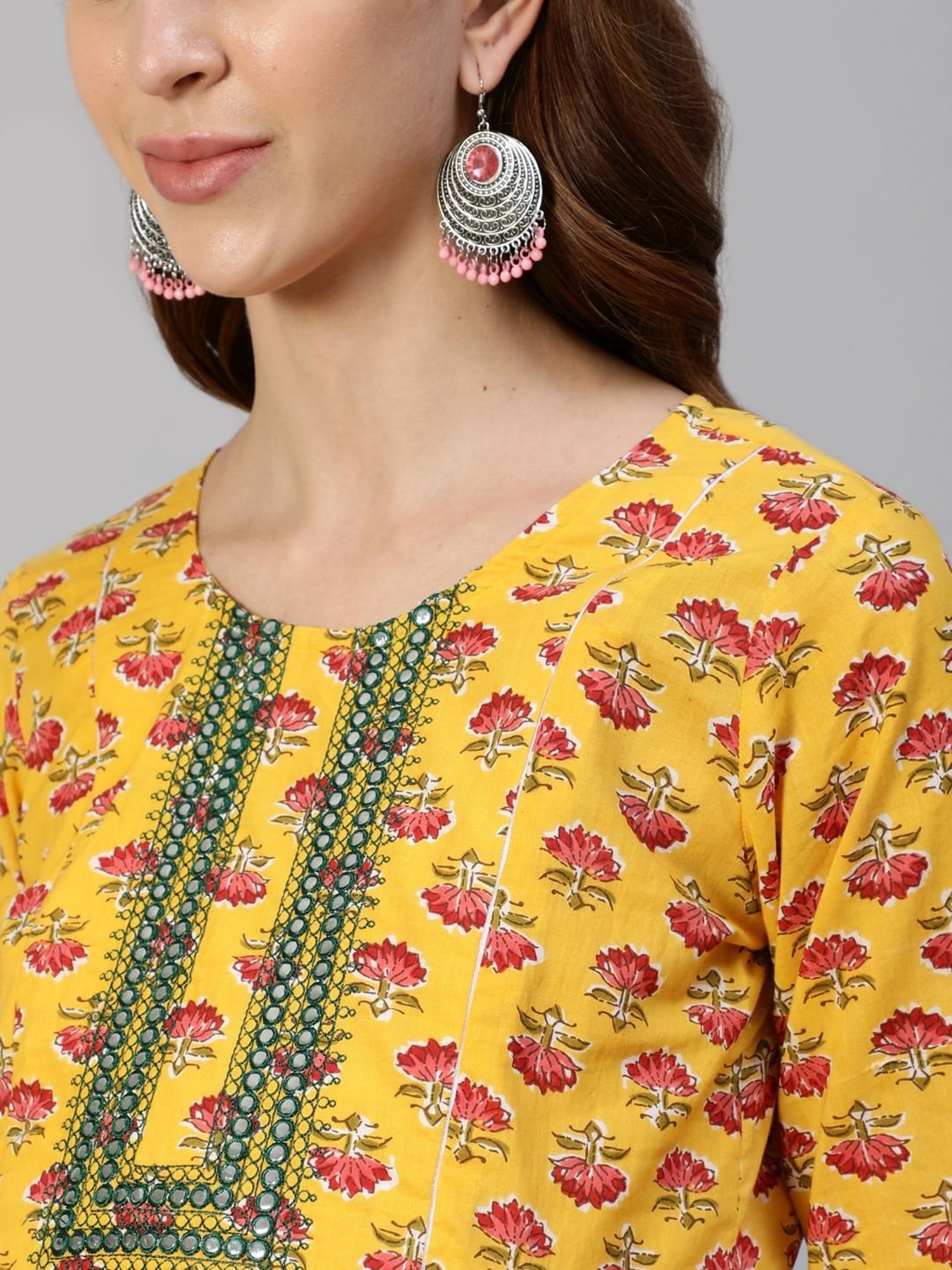 Anubhutee Yellow Cotton Embellished Maternity Dress