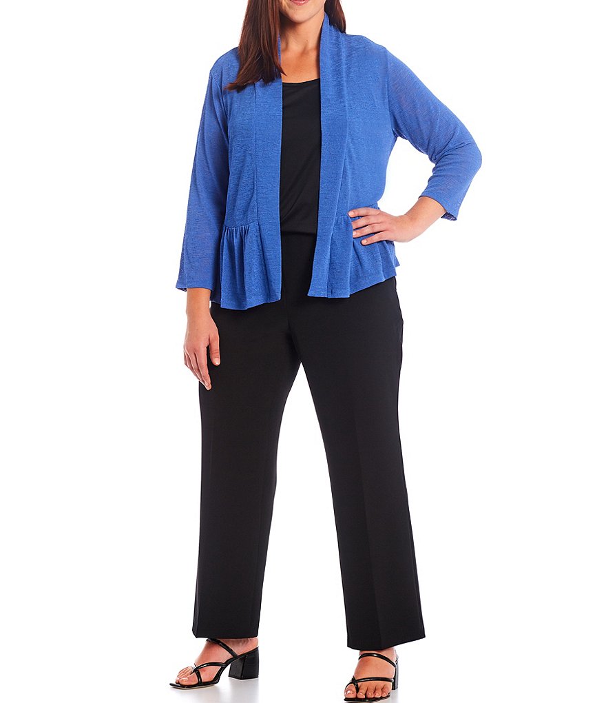 Kasper Plus Size Onion Skin 3/4 Sleeve Peplum Cardigan