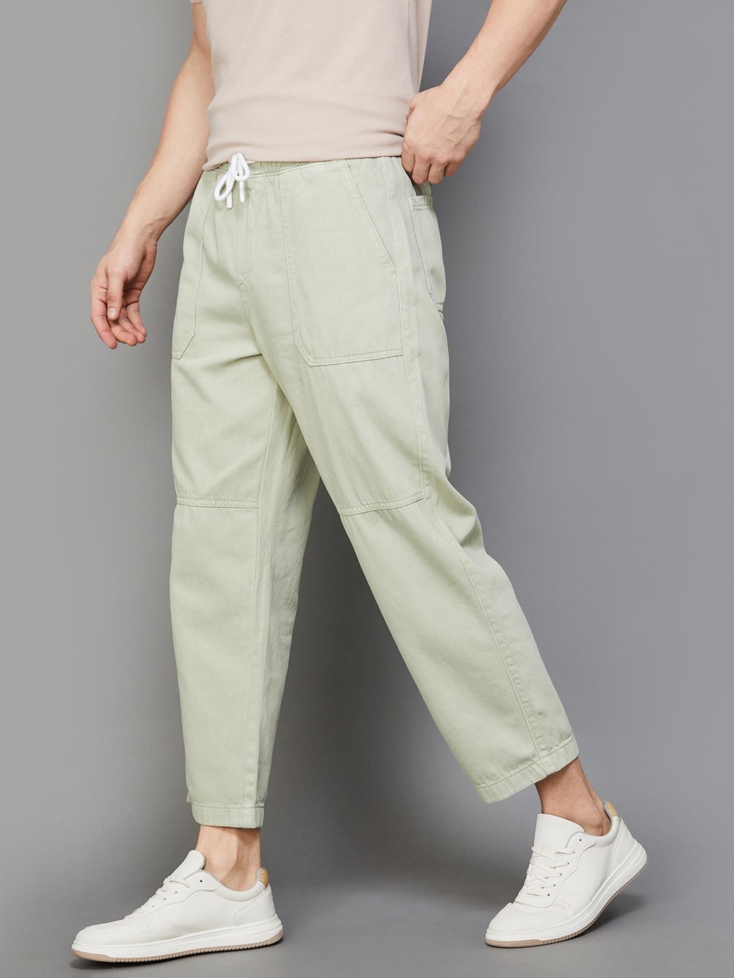 WES Casuals by Westside Olive Relaxed-Fit Mid-Rise Cotton Blend Joggers