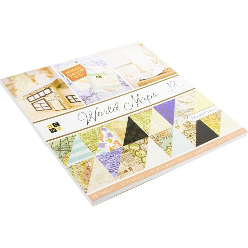 DCWV Double-Sided Cardstock Stack 12"X12" 36/Pkg-World Maps W/Foil Accents