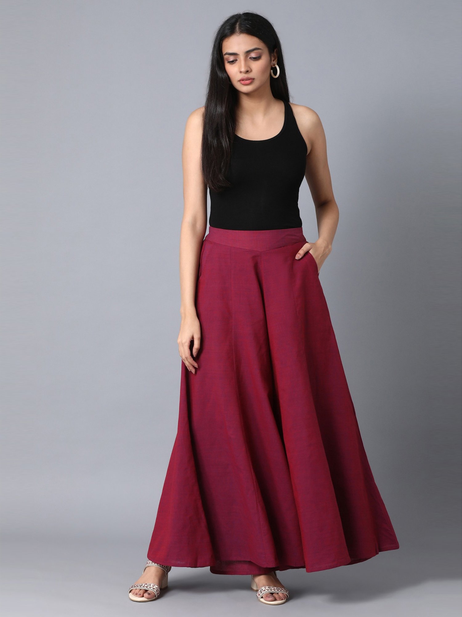 Elleven Purple Cotton Palazzos