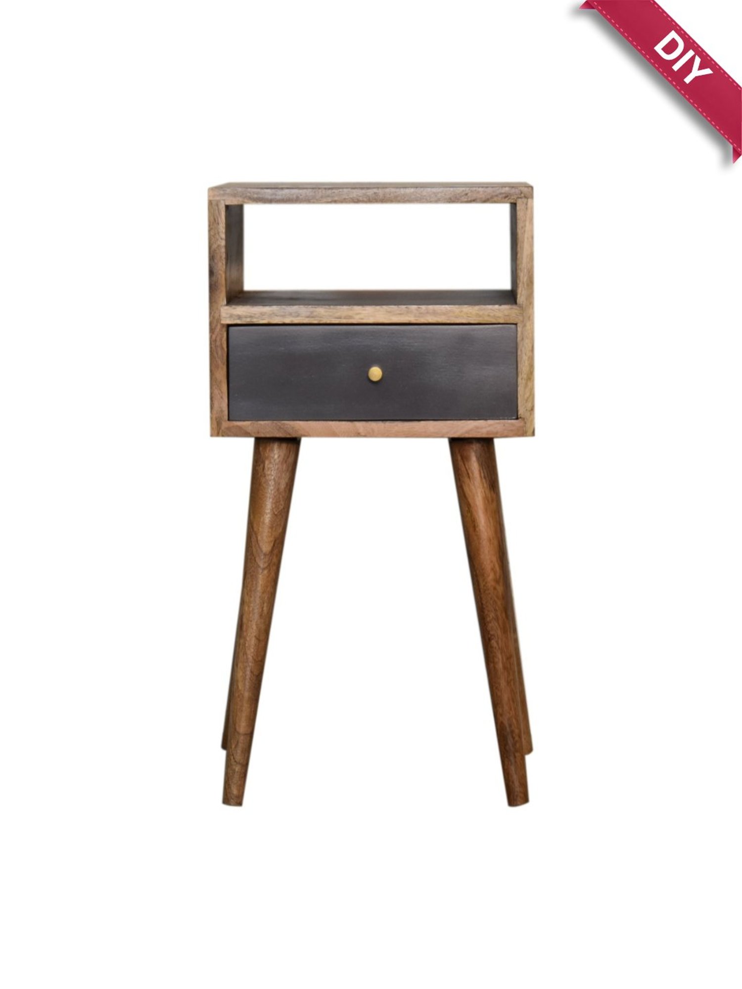 Artisan Furniture Solid Brown Mango Wood Side Table Slate Grey Finish