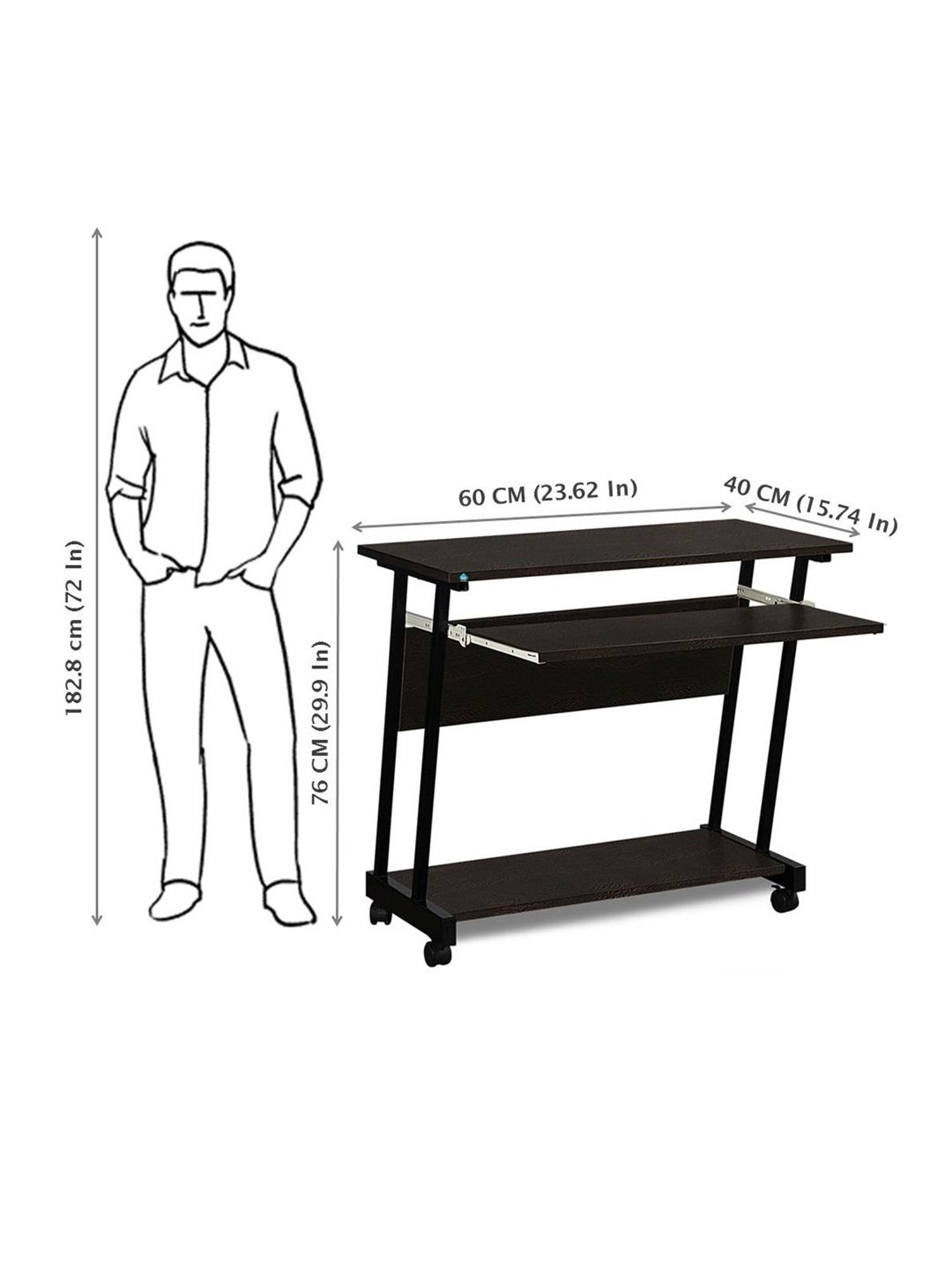 Delite Kom Calix Flowery Wenge Black Metal Computer Desk