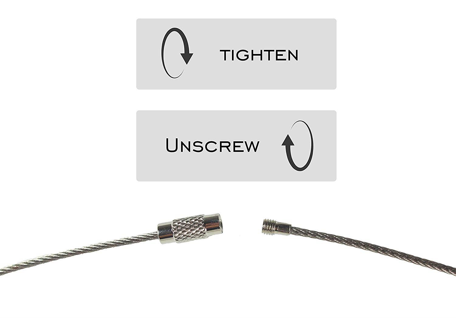 Stainless Steel Wire Keychains 1.5mm 6.3 Inches Aircraft Cable Key Ring Loops for Hanging Luggage Tags or ID Tags (25 Pack)