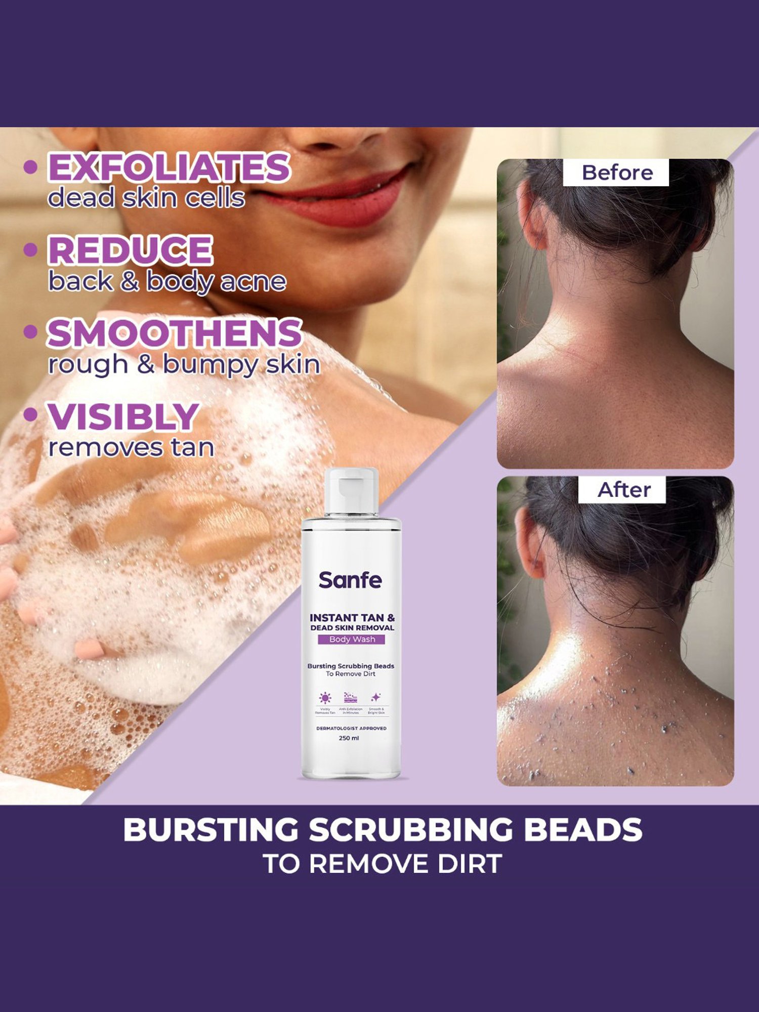 Sanfe Instant Tan & Dead Skin Removal Body Wash - 250 ml