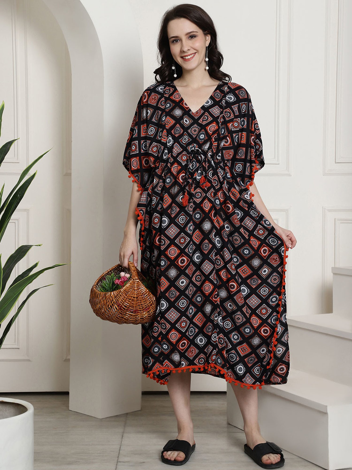 Secret Wish Black Printed Maternity Kaftan Nighty