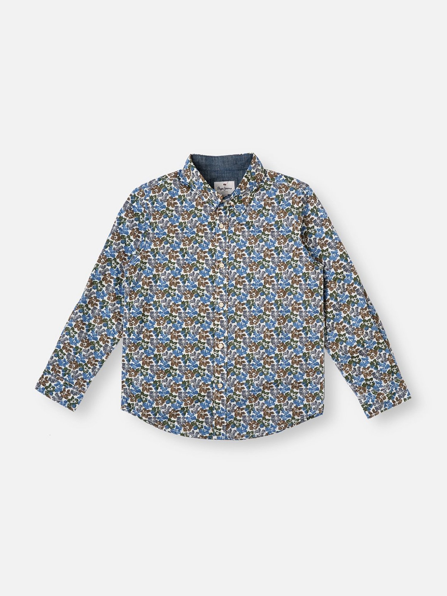 Pepe Jeans Kids Brown & Blue Floral Print Shirt