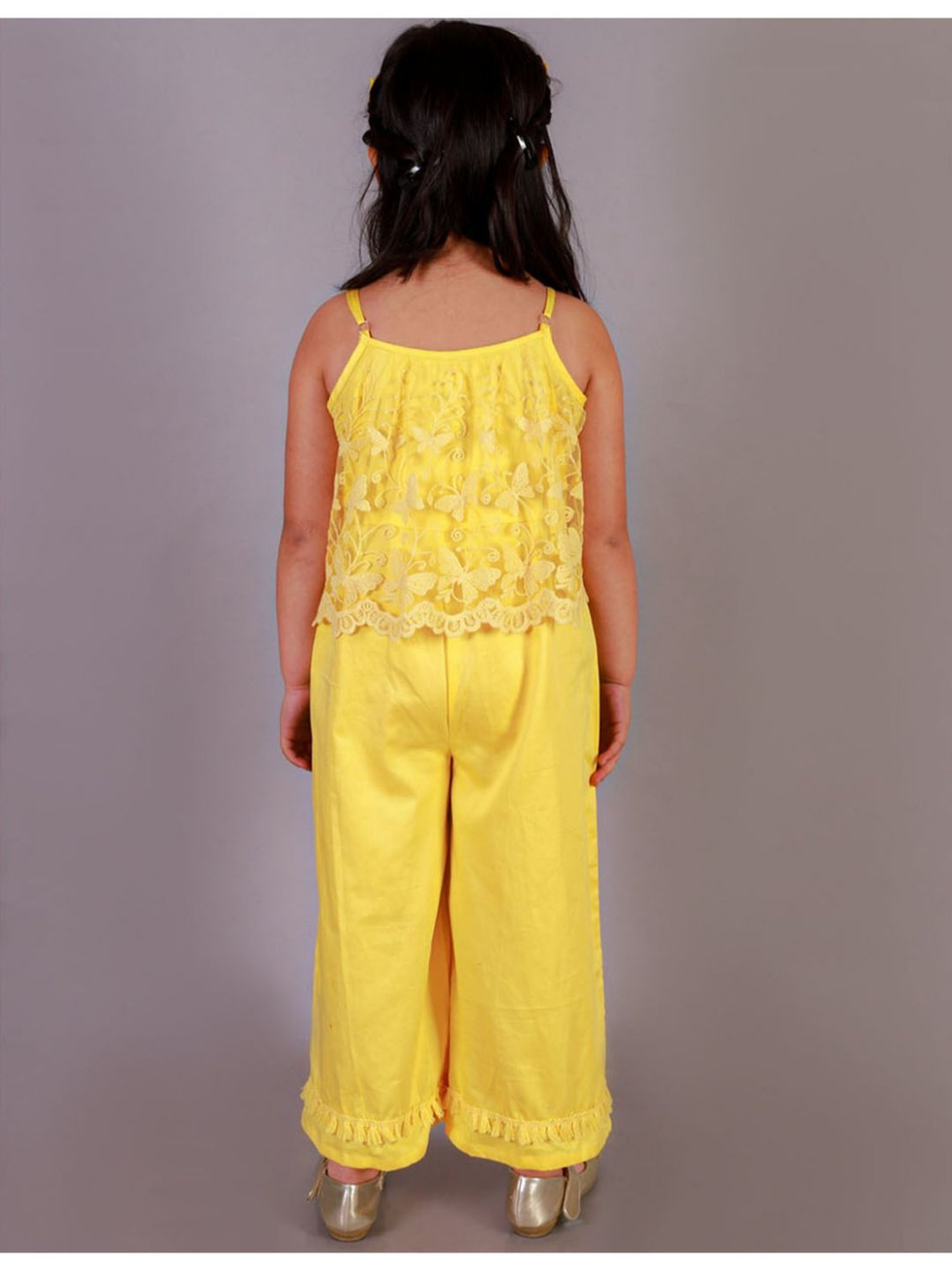 Lil Drama Kids Yellow Embroidered Jumpsuit