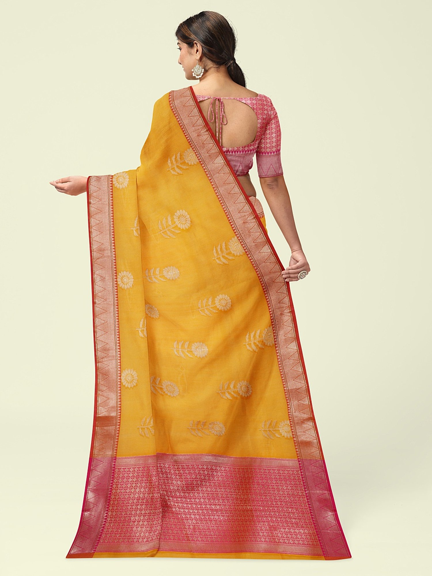 Banarasi Silk Works Yellow Cotton Woven Saree With Unstitched Blouse