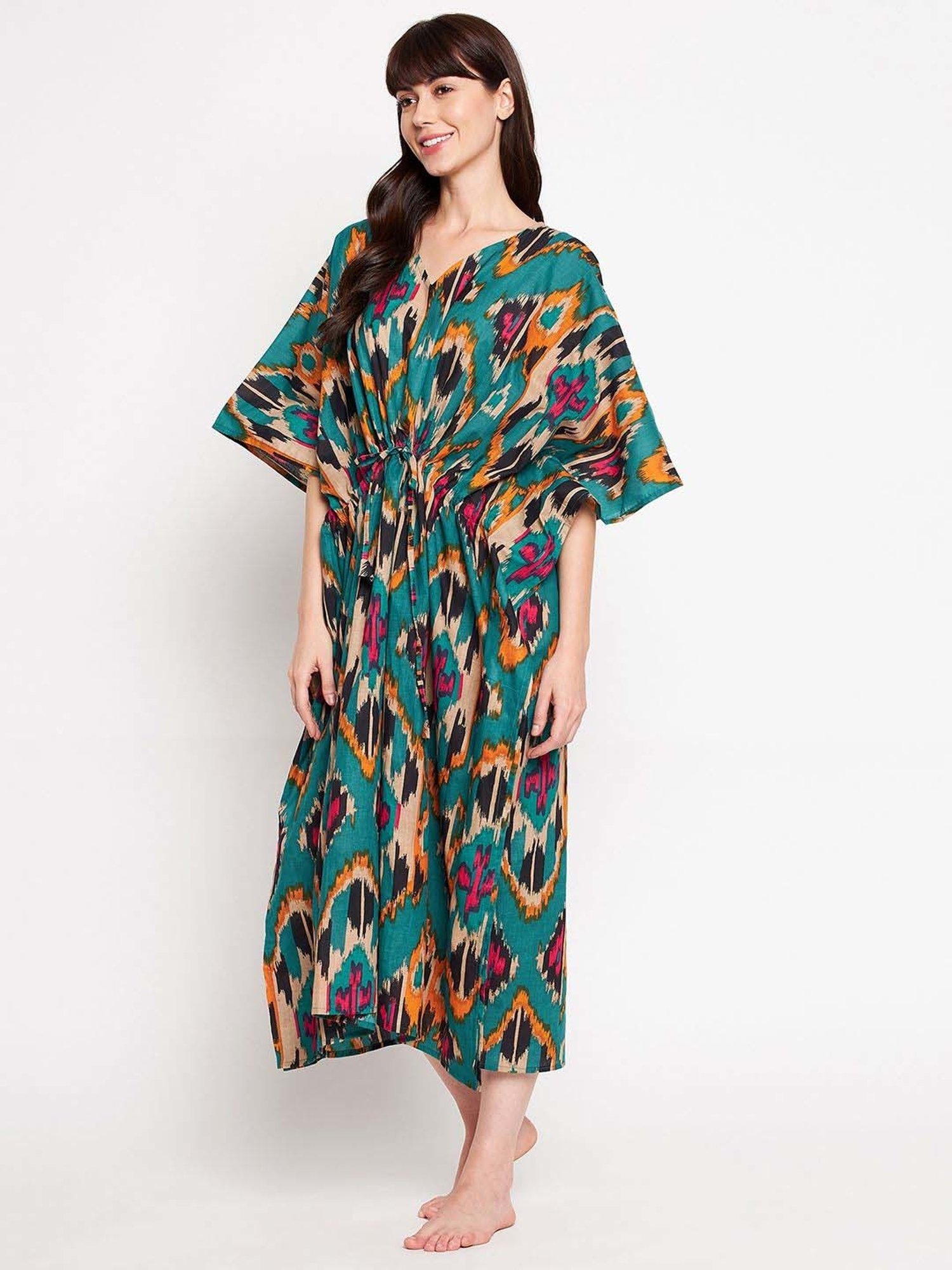 Secrets By ZeroKaata Green & Blue Cotton Printed Kaftan - Pack Of 2