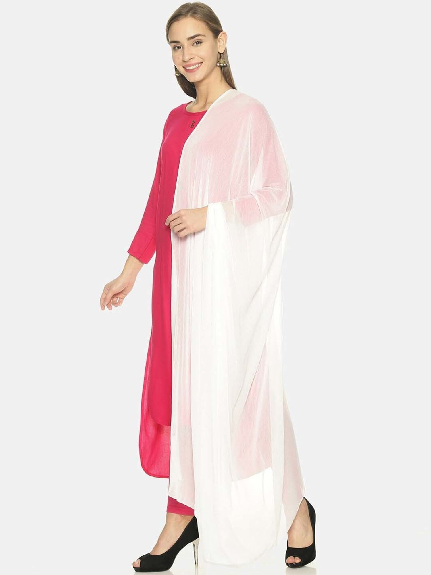 TWIN BIRDS Blue & Off-White Plain Dupatta - Pack Of 2