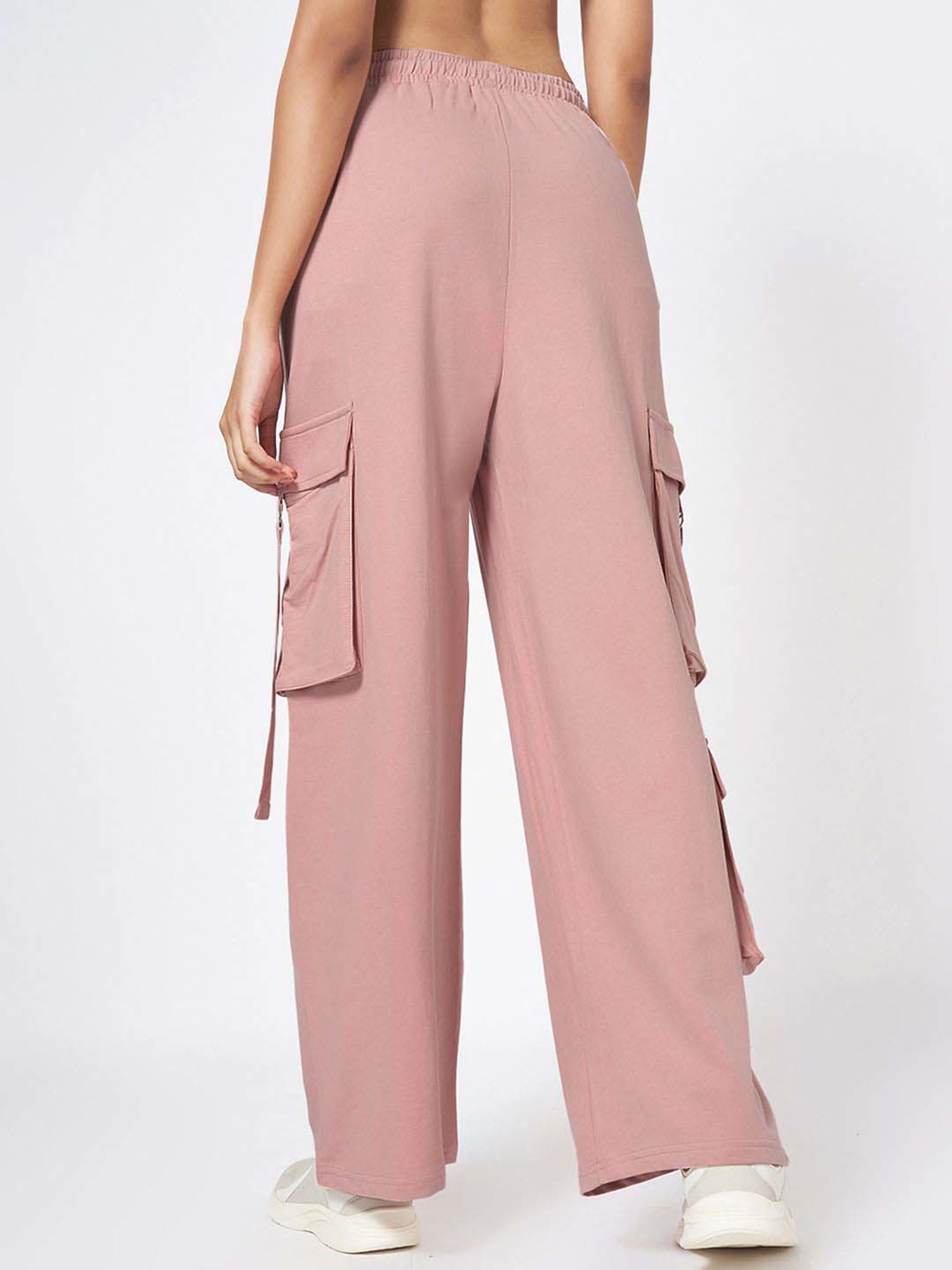 Ajile by Pantaloons Pink Cotton Plain Flared Pants