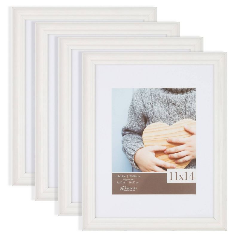 4pc 11"x14" Matted to 8"x10" Farmhouse Tabletop or Wall Mount Picture Frames Distressed White - Life Moments