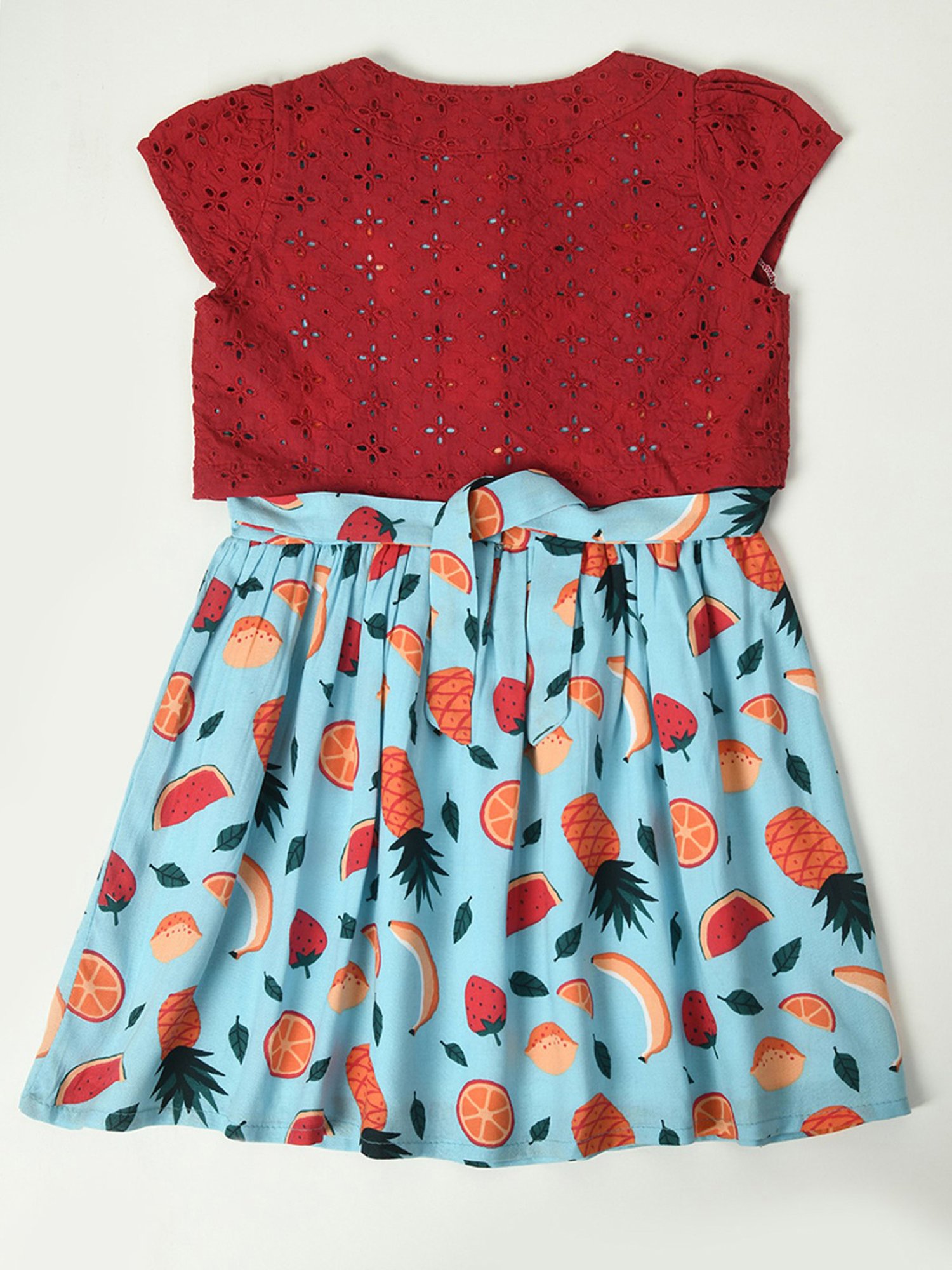 Bella Moda Kids Blue & Maroon Self Design Fit & Flare Dress with Jacket