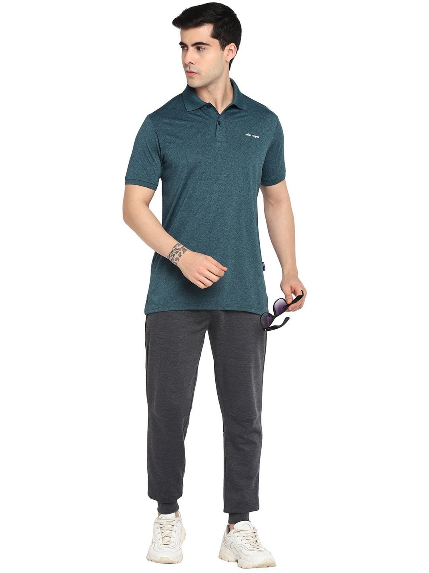Allen cooper Teal Regular fit Polo T-Shirt