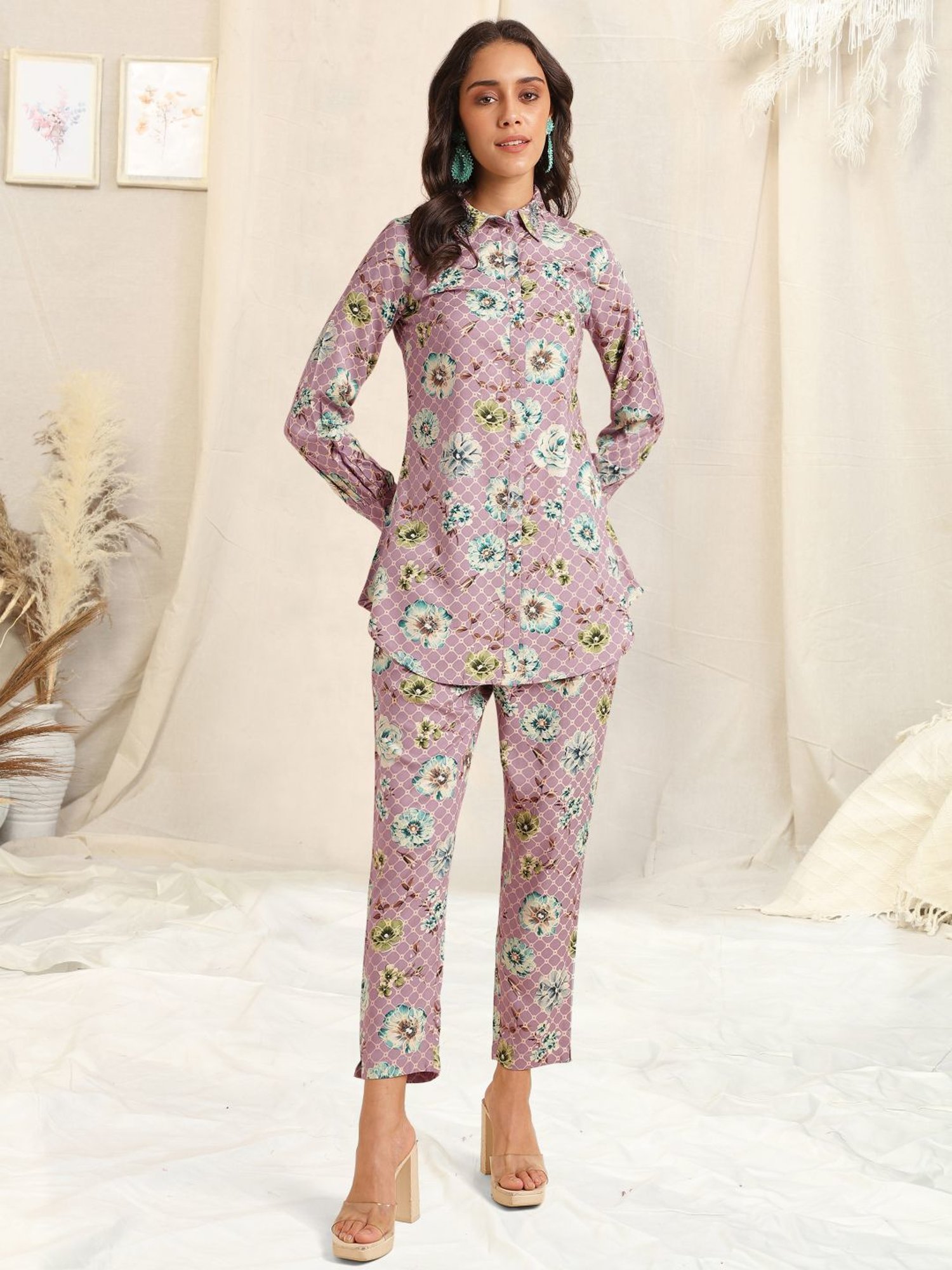 MIRCHI FASHION Purple Printed Shirt Pant Set