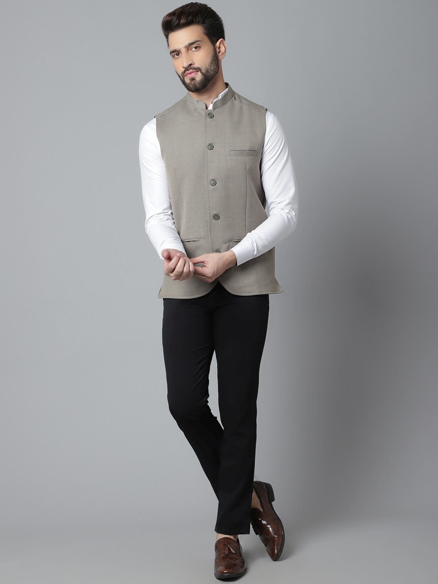 Even Cream Regular Fit Nehru Jacket