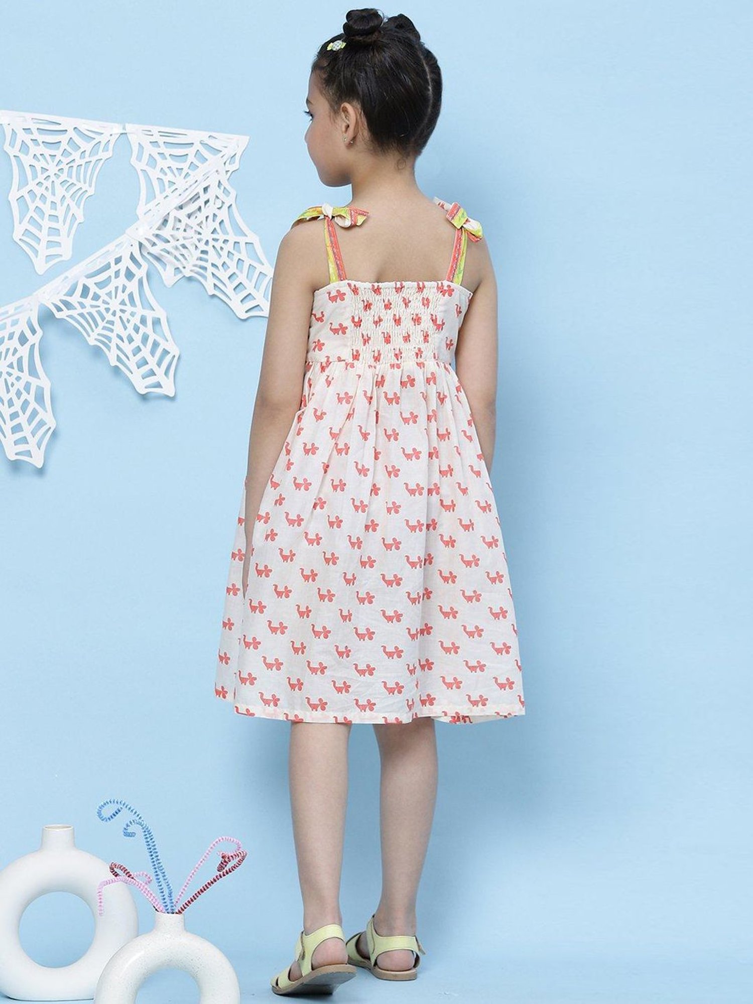 BIBA Girls Off White Cotton Printed Dress