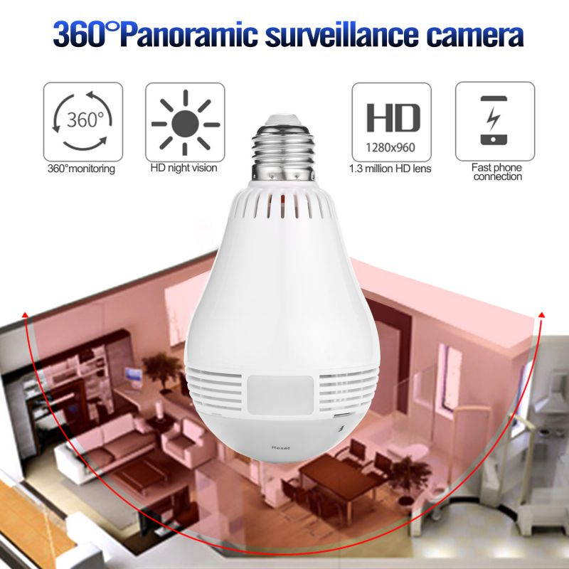 360 Degree Panoramic 960P Hidden WiFi Camera Light Bulb Mini Security IP Camera