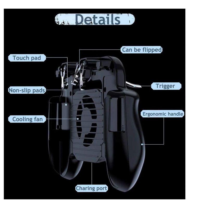 Mobile Game Controller with Cooling Fan, Rubber Non-Slip Ergonomic Handle for Better Comfort Game Trigger Joystick Gamepad, Non-slip Pads