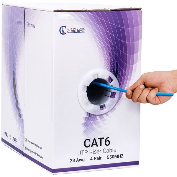 Cat6 Riser (CMR) 1000ft - 4 Pair Solid 23AWG, Ethernet Cable 1000 ft Outdoor - 550MHz 10 Gigabit Speed, Unshielded Twisted Pair (UTP), Bulk Ethernet Cable - Black