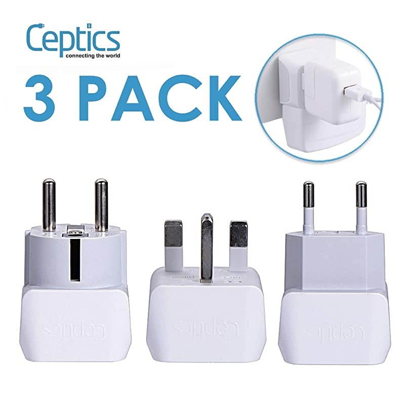Complete European Travel Adapter Set by  2 In 1 Usa to Europe Germany England Spain Italy Iceland France Type G EF Type C 3 Pack Safe Grounded Perfect for Cell Phones Laptops