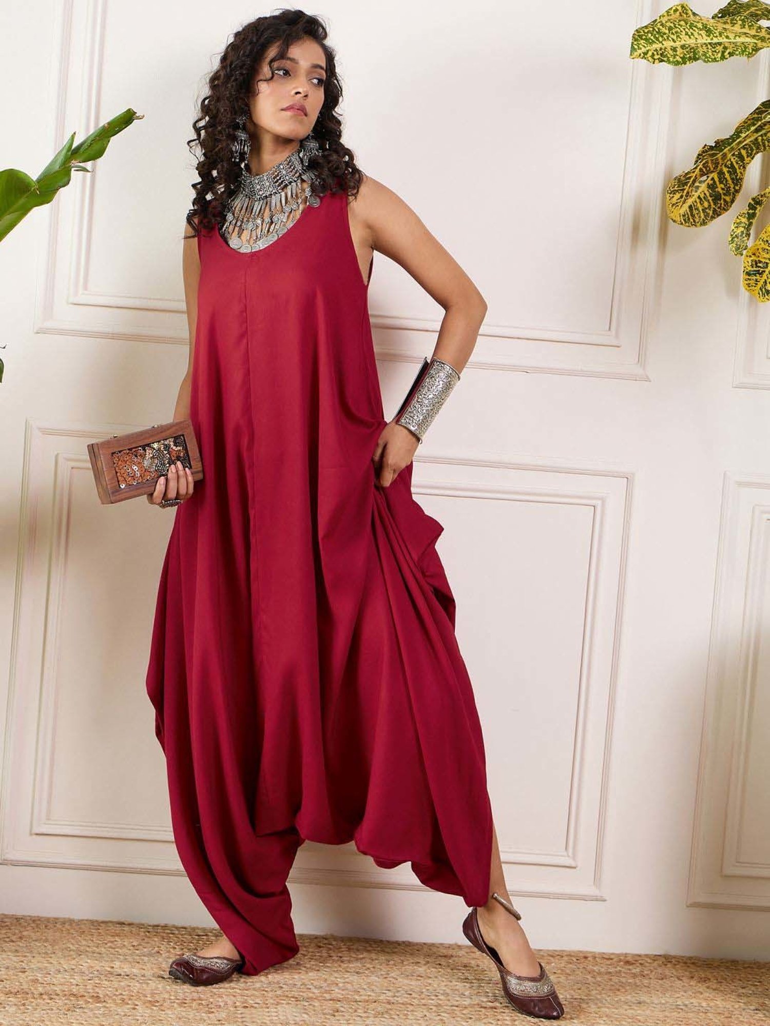 Inweave Maroon Regular Fit Jumpsuit