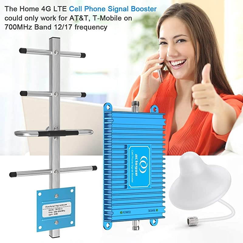 4G Phone Signal Booster LTE 700MHz Band 12/17 FDD Cell Signal Repeater Amplifier Antenna Kits for Home and Office up to 4500 Sq Ft Improve 4G Data and 4G Calls (Black)