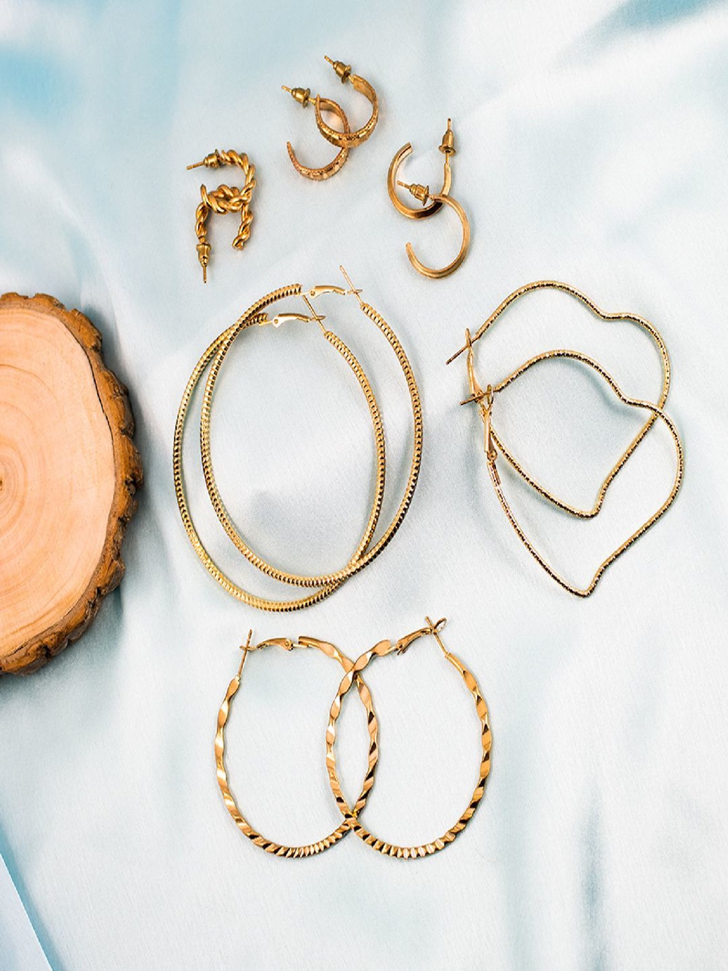 Jewelz Gold Plated Hoop Earrings Set for Women Pack of 6