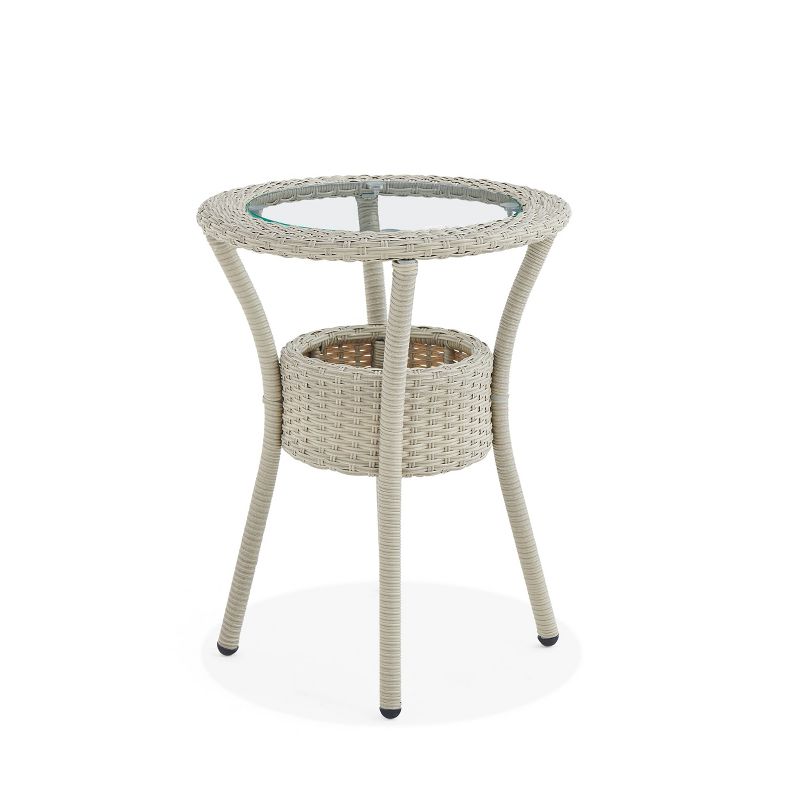 All-Weather Wicker Haven Outdoor Accent Table with Storage Beige - Alaterre Furniture
