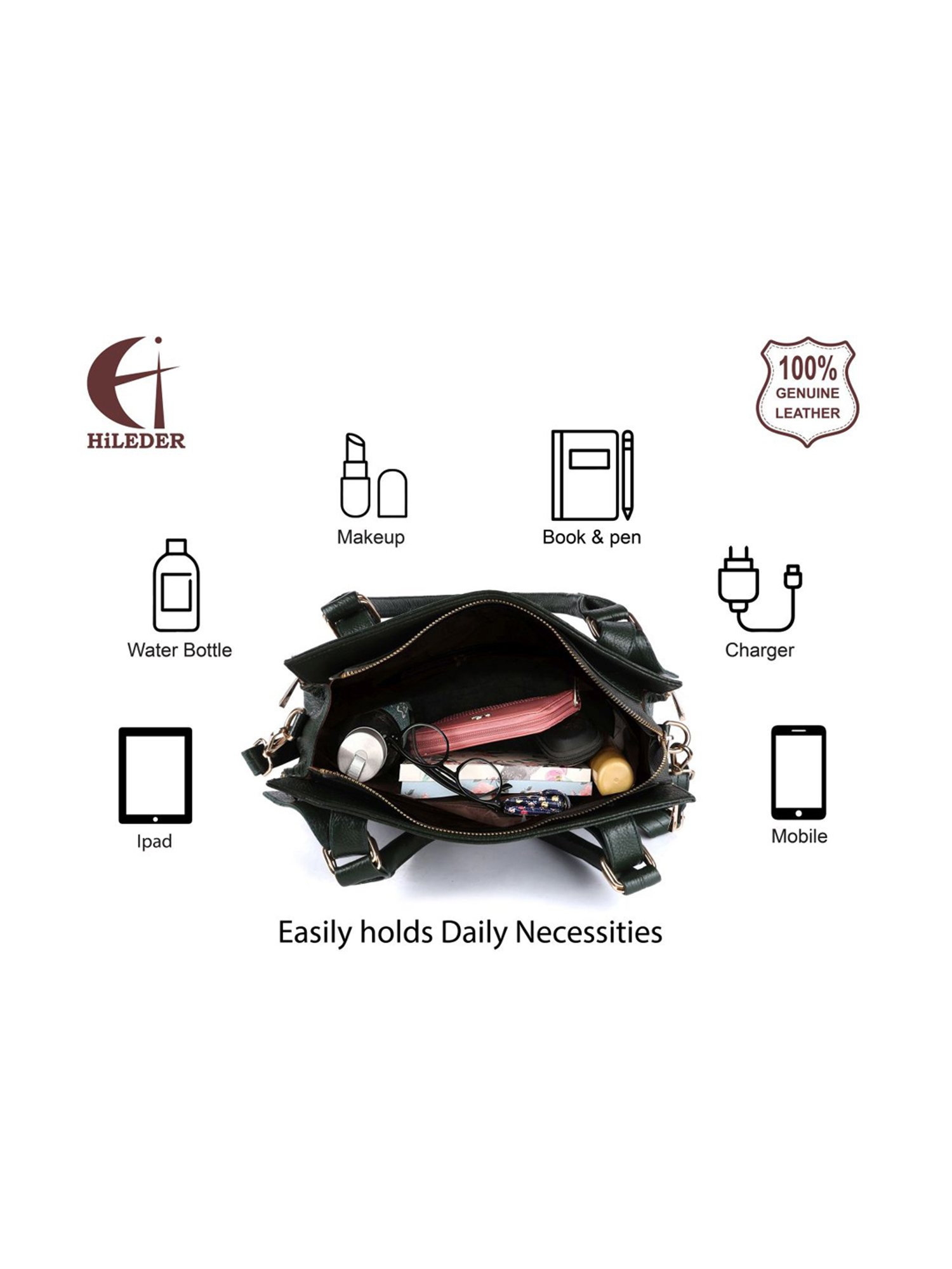 HiLEDER Green Solid Medium Handbag