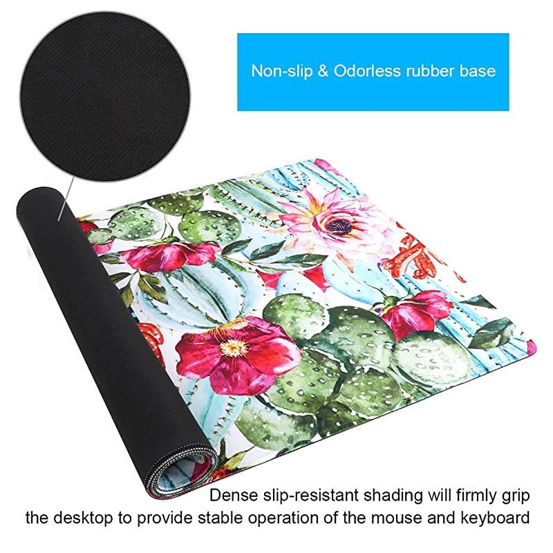 Desk Mat Extended Gaming Mouse Pad 354 x 157 XXL Keyboard Laptop Mousepad with Stitched Edges Non Slip Base WaterResistant Computer Desk Pad for Office and Home Cactus