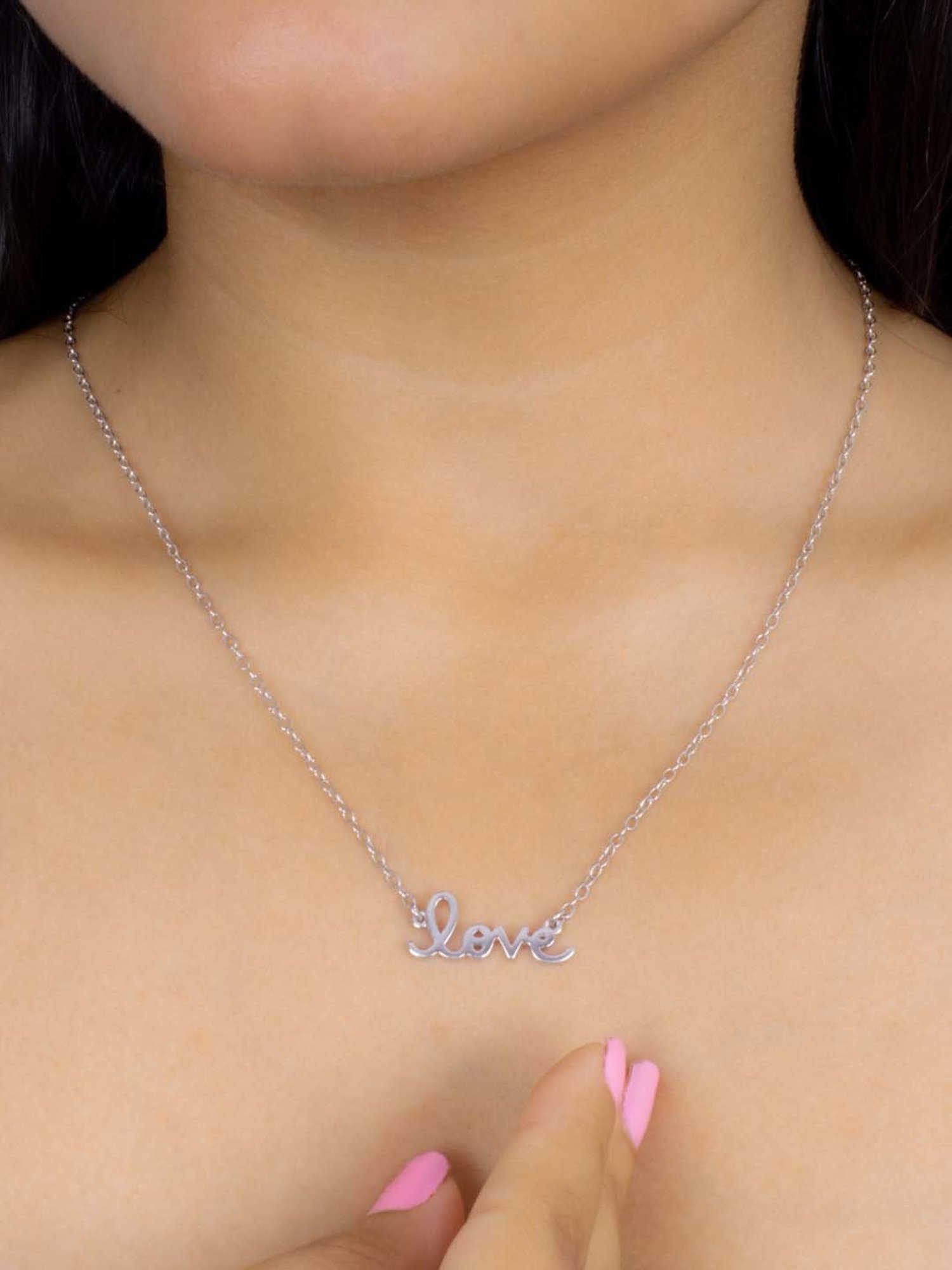 925 Silver Letter Love Pendant with Chain for Women & Girls
