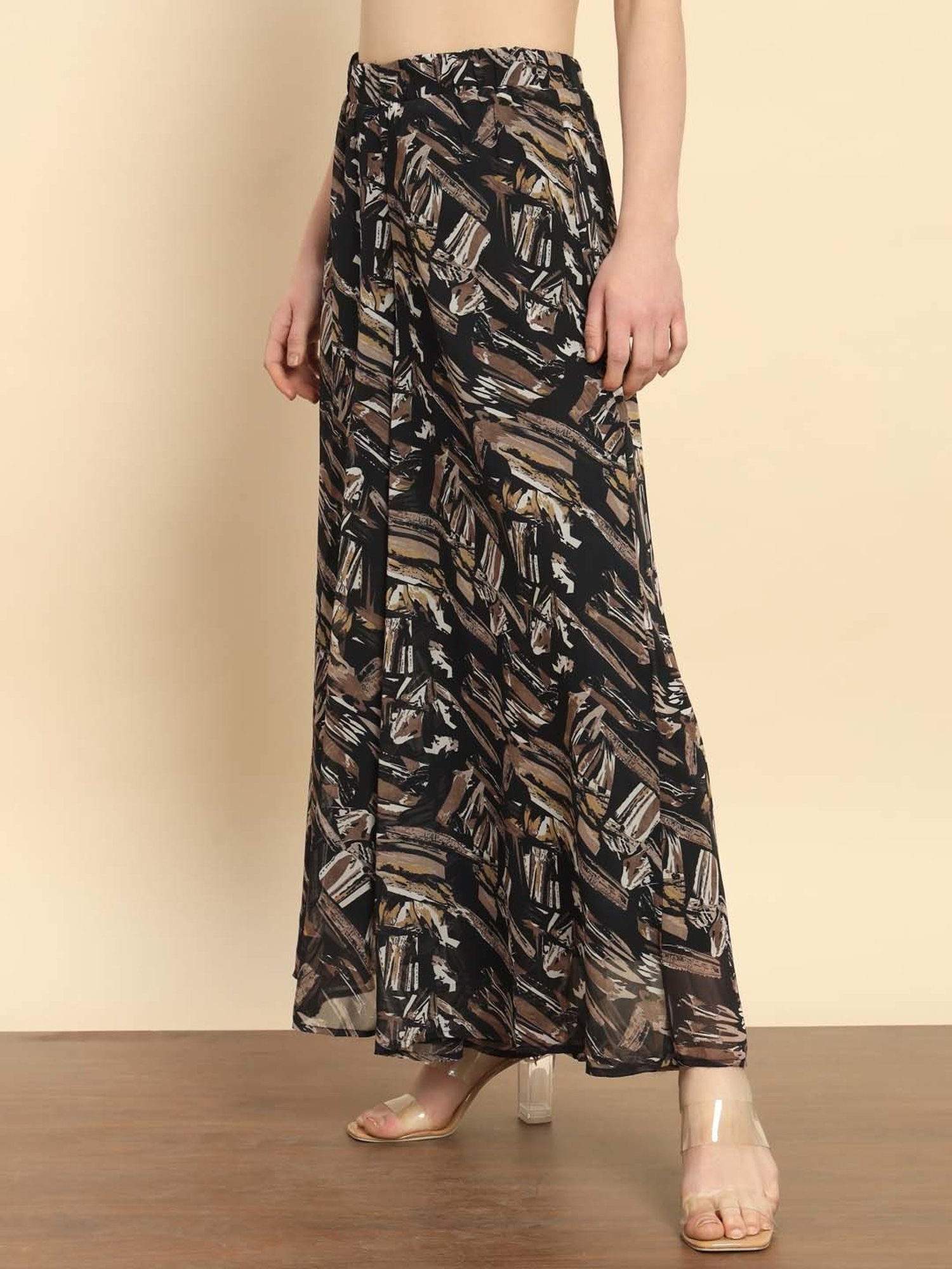 Trend Arrest Black Printed Flared Fit High Rise Palazzos