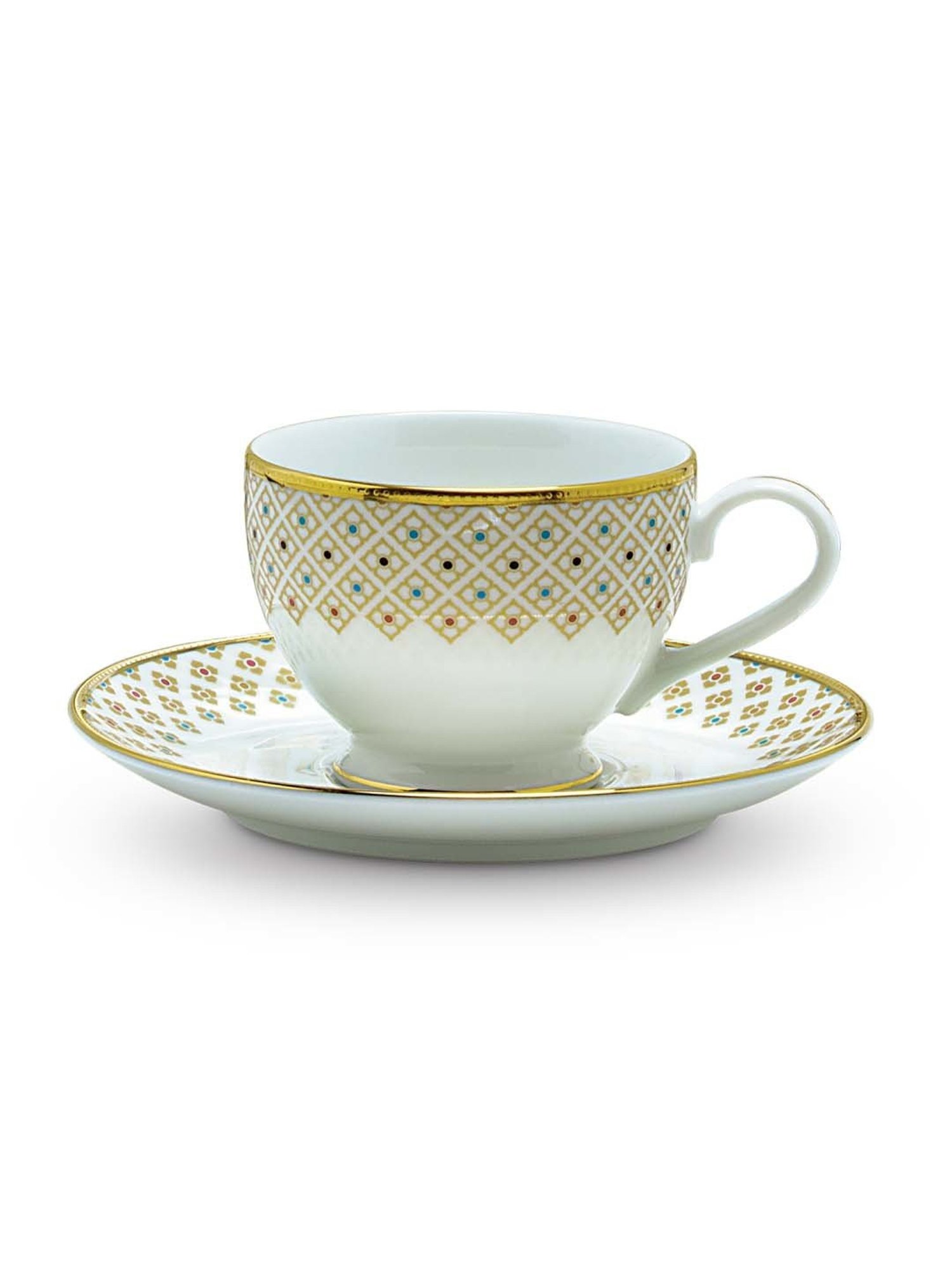 Noritake Petite Fleur White & Beige Porcelain 6 Cups (0.215 L) & 6 Saucers