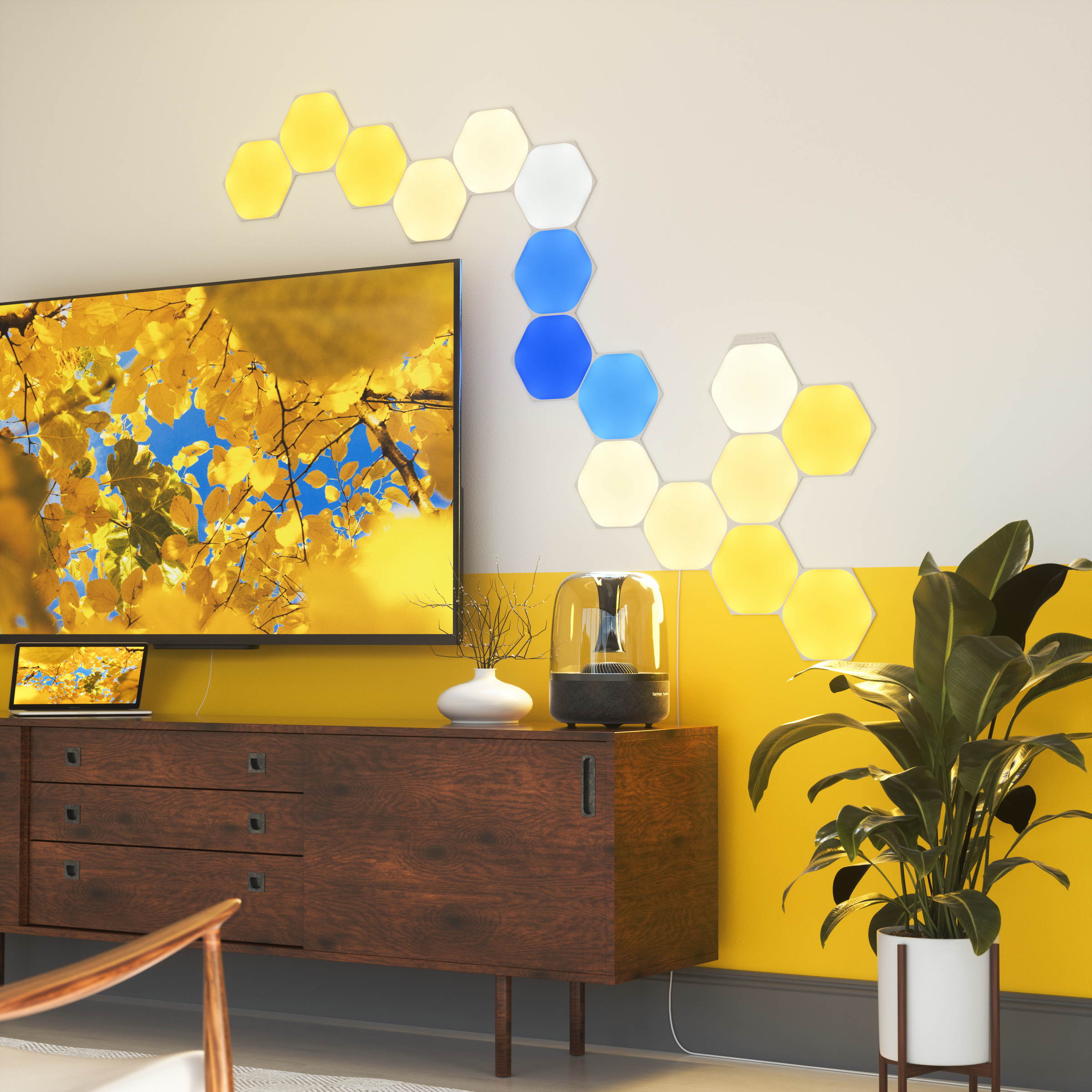 Nanoleaf Shapes Hexagons Smarter Kit Multicolor Hexagon Light Panels-9 Panels