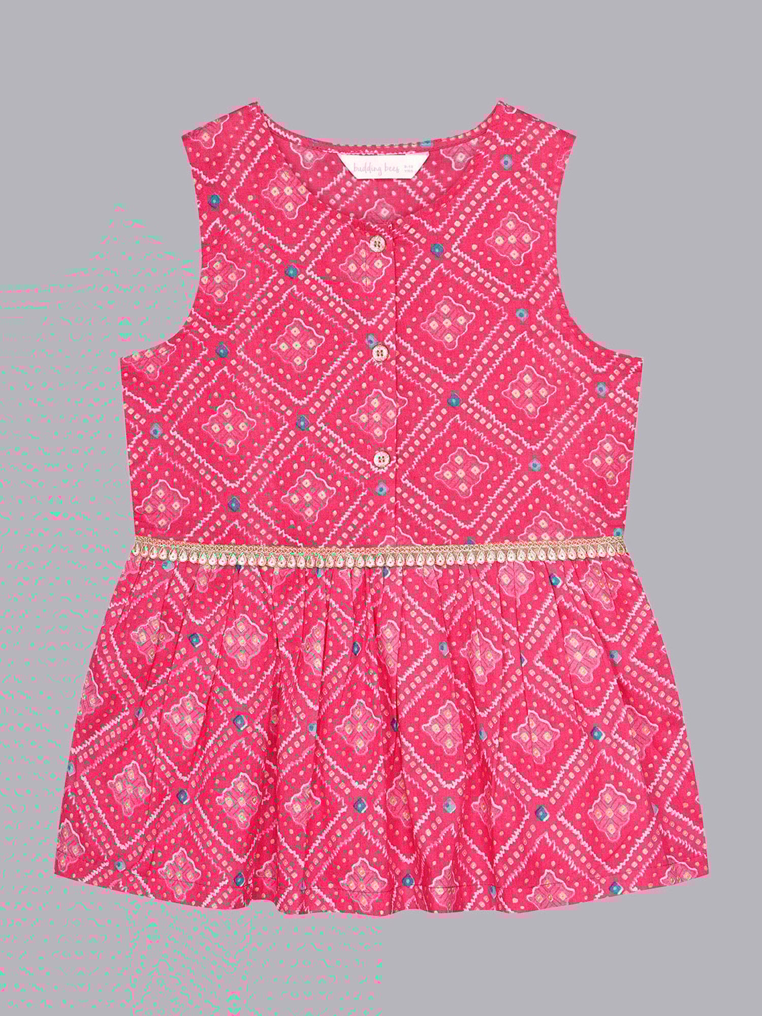 Budding Bees Girls Pink & White Printed Top with Dhoti