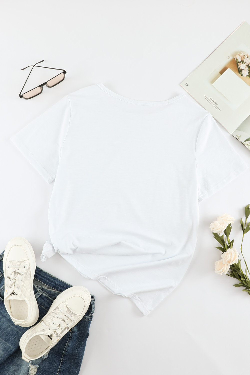 Blank T Shirt - White Distressed Short Sleeve Summer Plain T-Shirt Customized