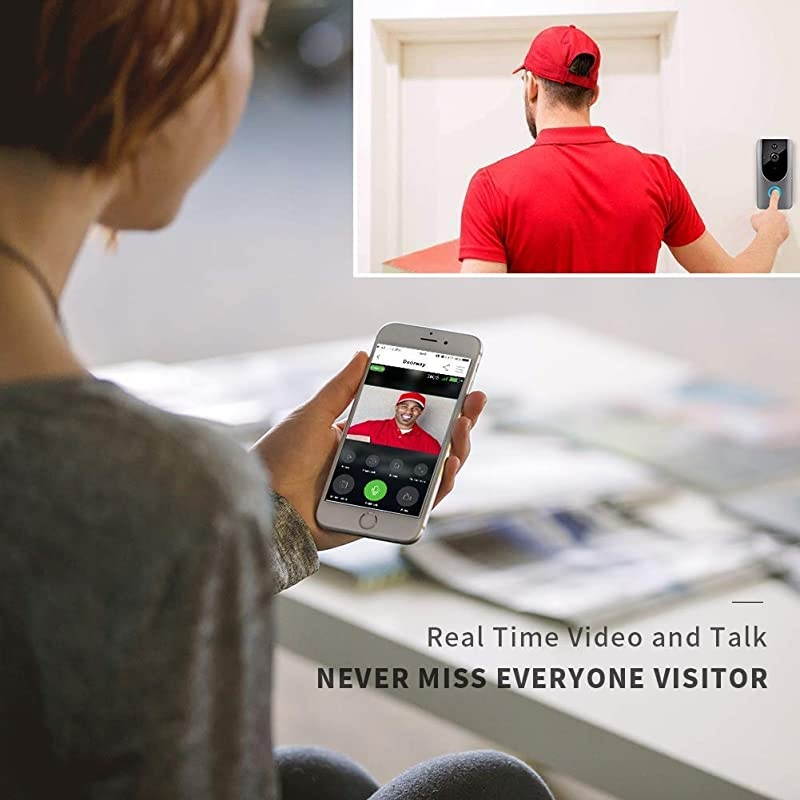 Smart Wireless WiFi Video Doorbell HD Security Camera with PIR Motion Detection Night Vision TwoWay Talk and Realtime Video