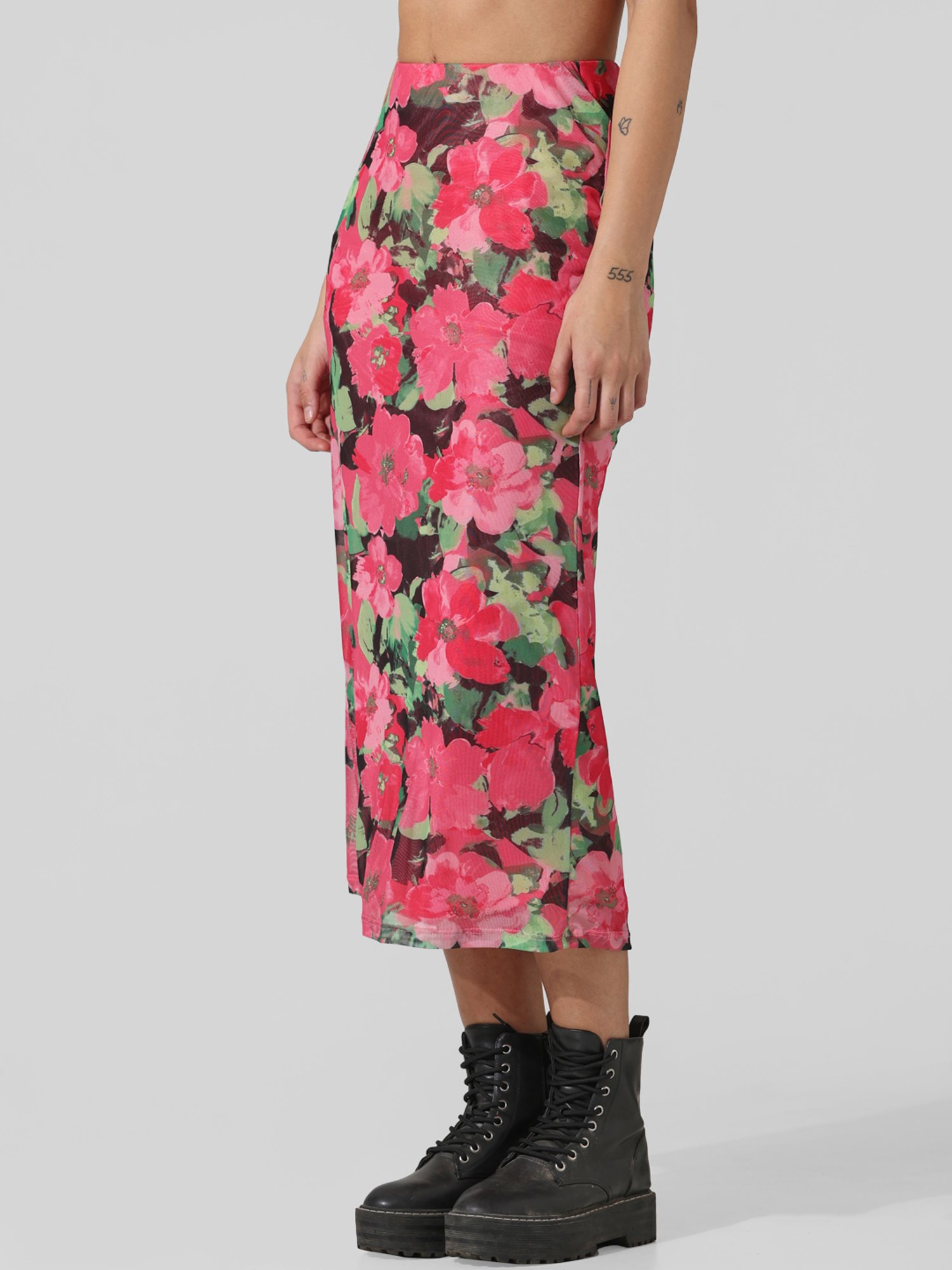 Only Pink Floral Print Midi Skirt