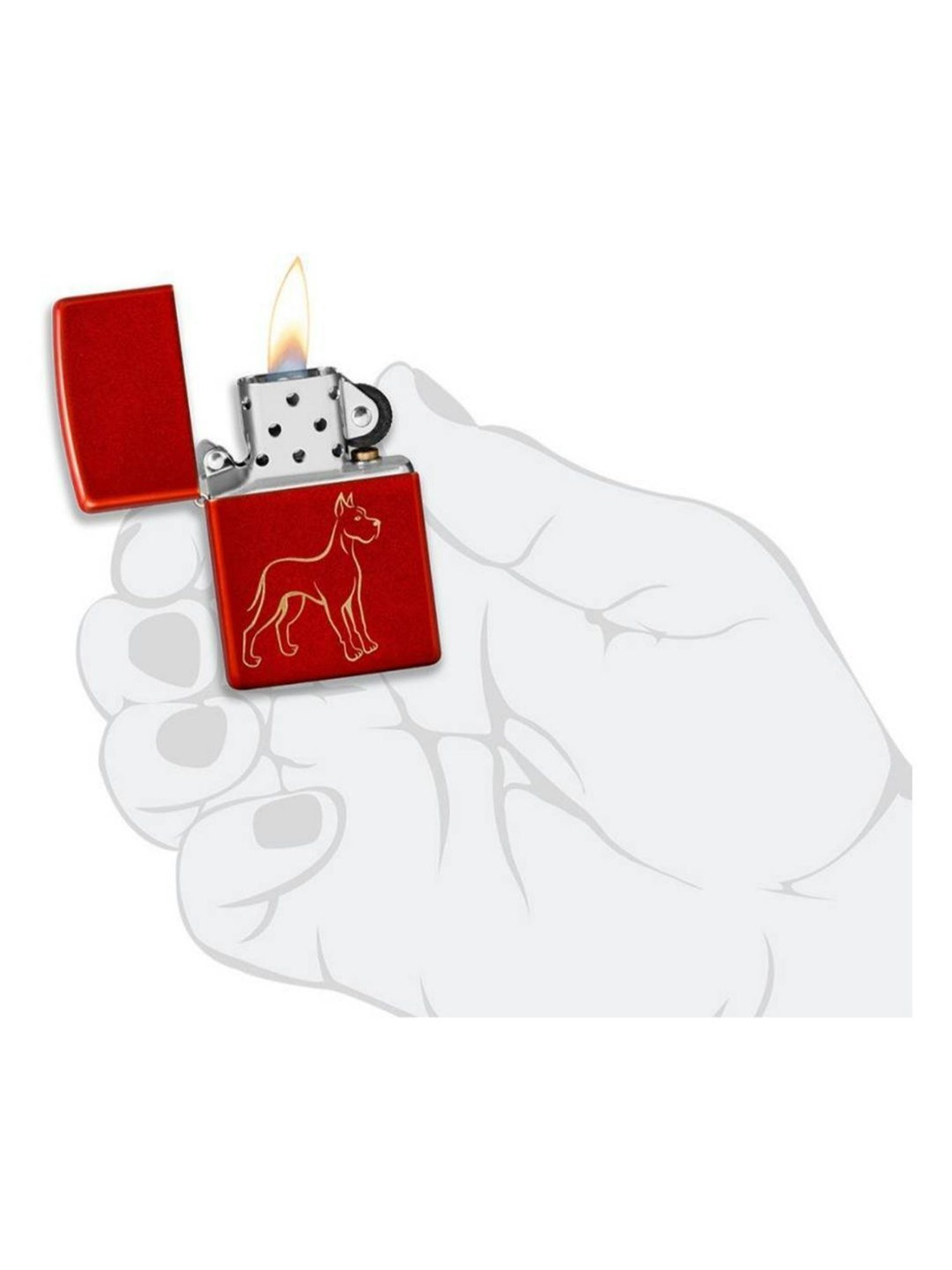 Zippo Metallic Red Dog Outline Design Brass Pocket Lighter