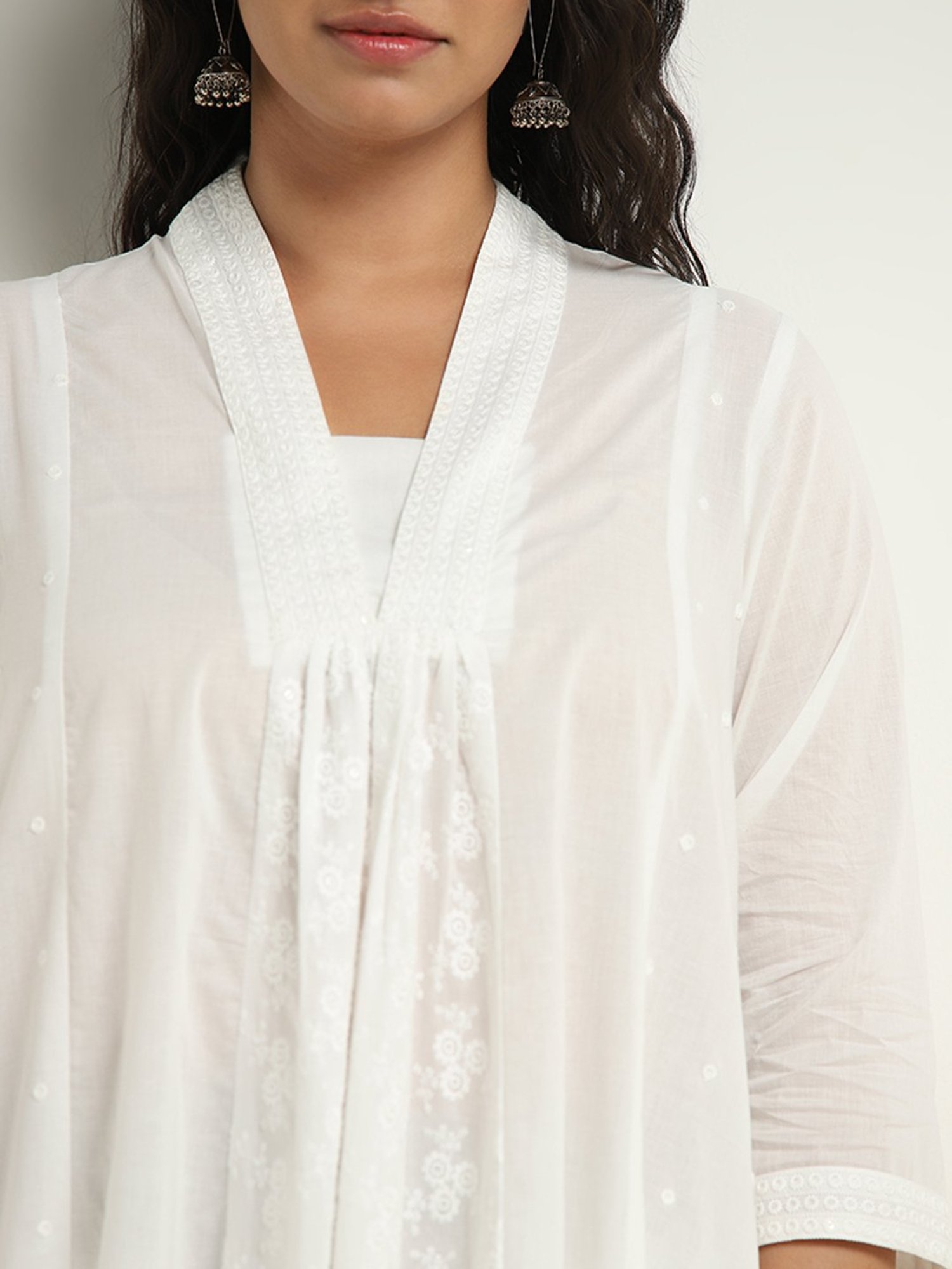 Diza by Westside White A-Line Embroidered Kurta