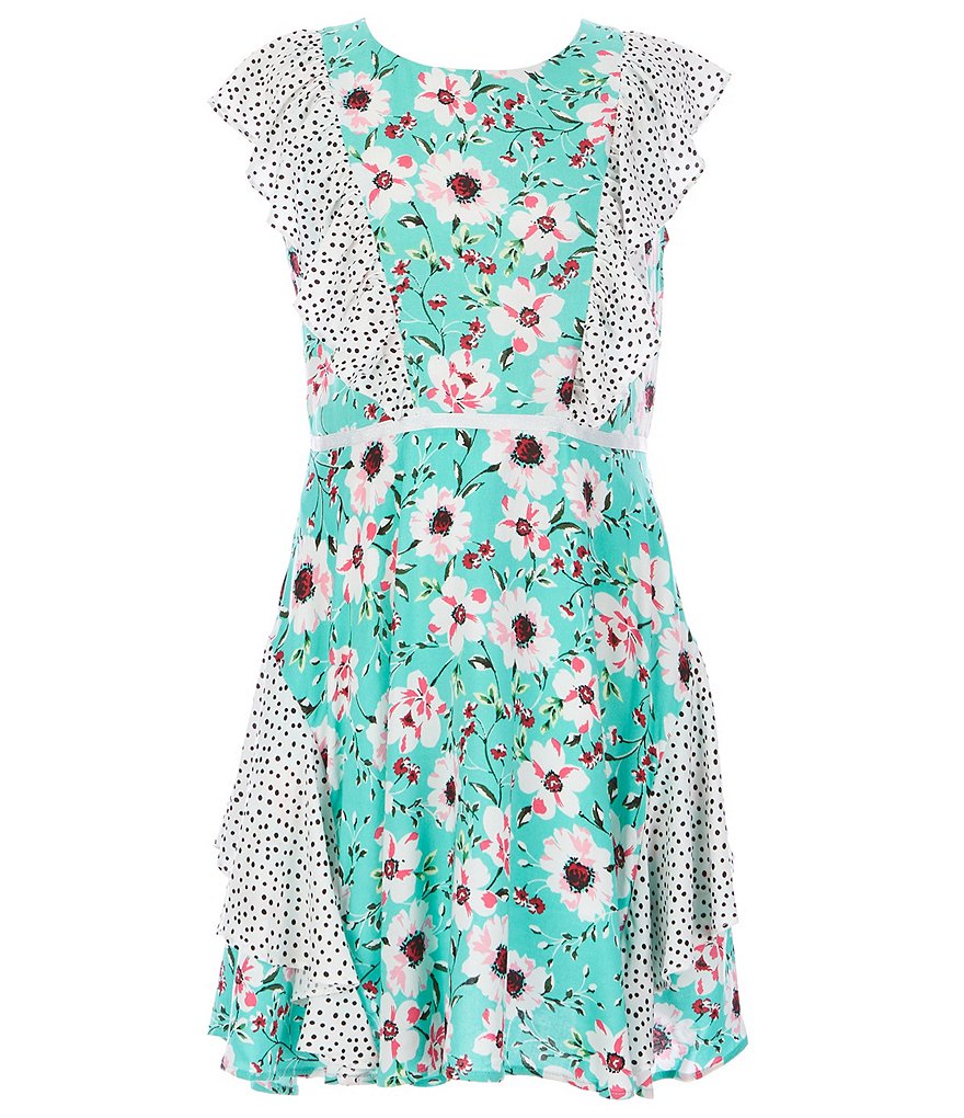Bonnie Jean Little Girls 4-6X Dotted-Trim Floral Fit-And-Flare Dress