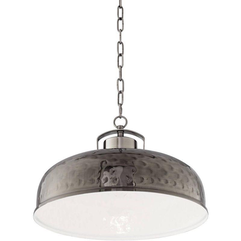 Franklin Iron Works Dyed Nickel Pendant Light 18" Wide Farmhouse Industrial Rustic Hammered Dome Shade Kitchen Island Dining Room
