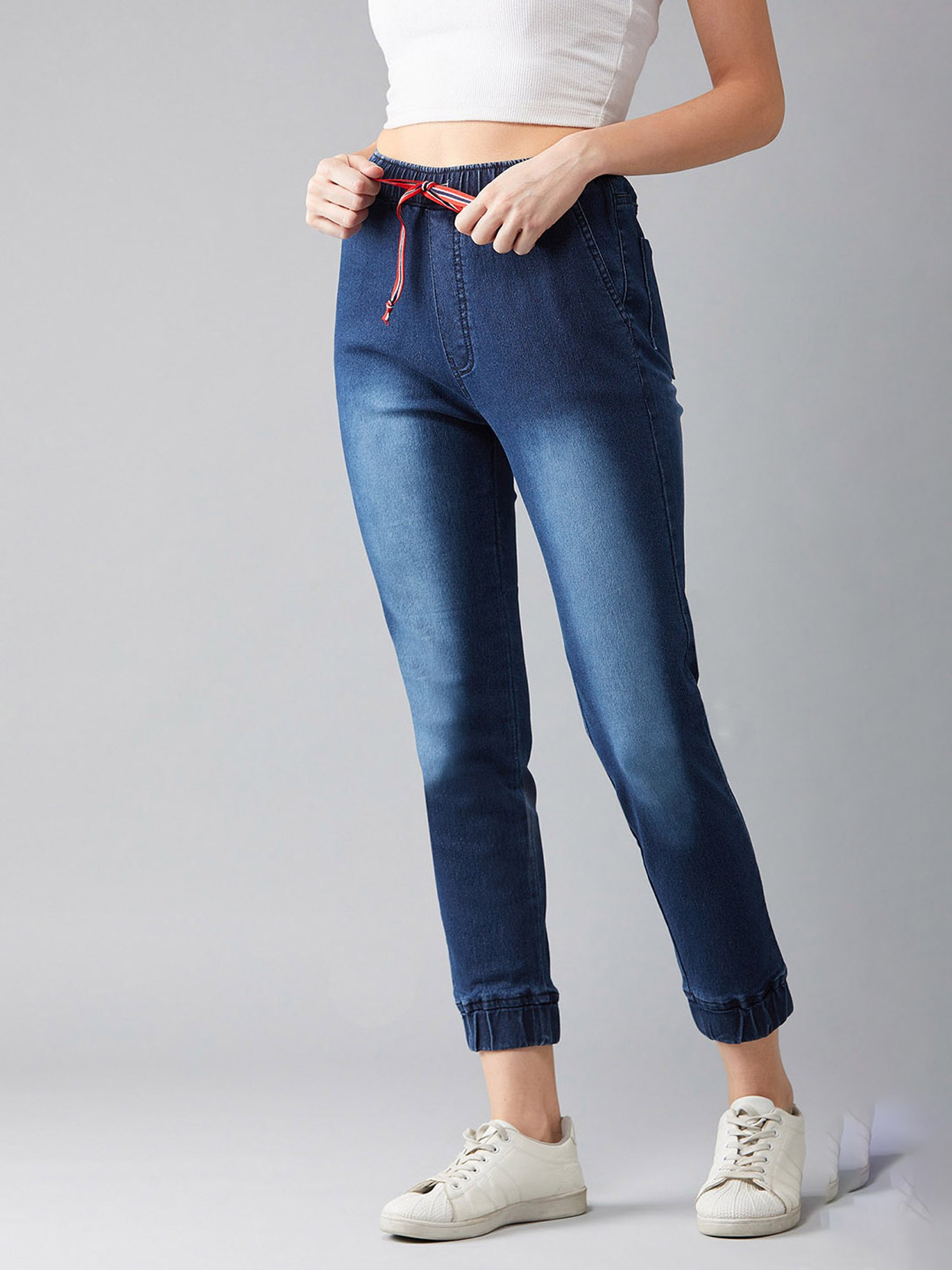 DOLCE CRUDO Navy Mid Rise Denim Joggers