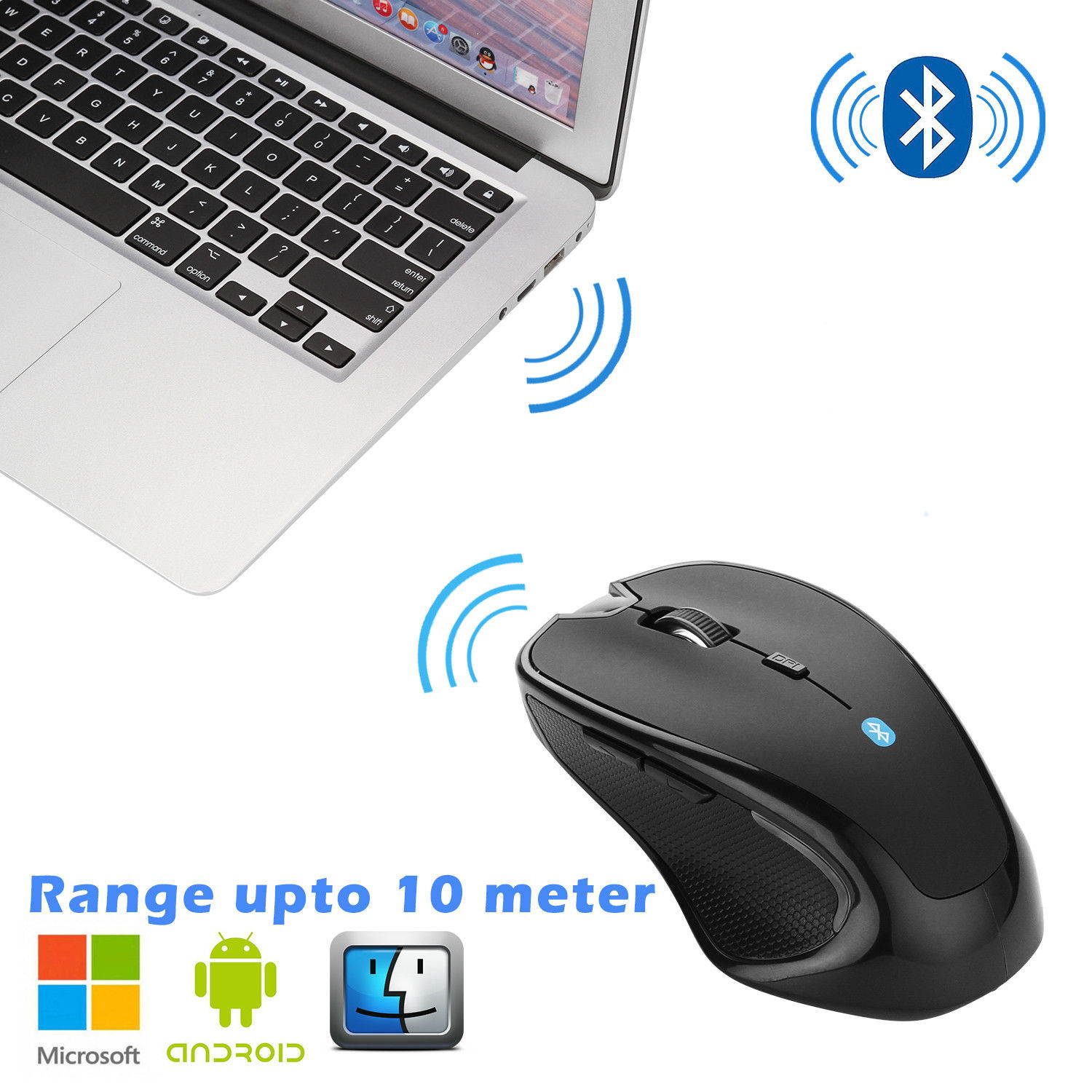 Bluetooth Wireless Mouse Optical Mice for PC Mac Android OS Tablets Black