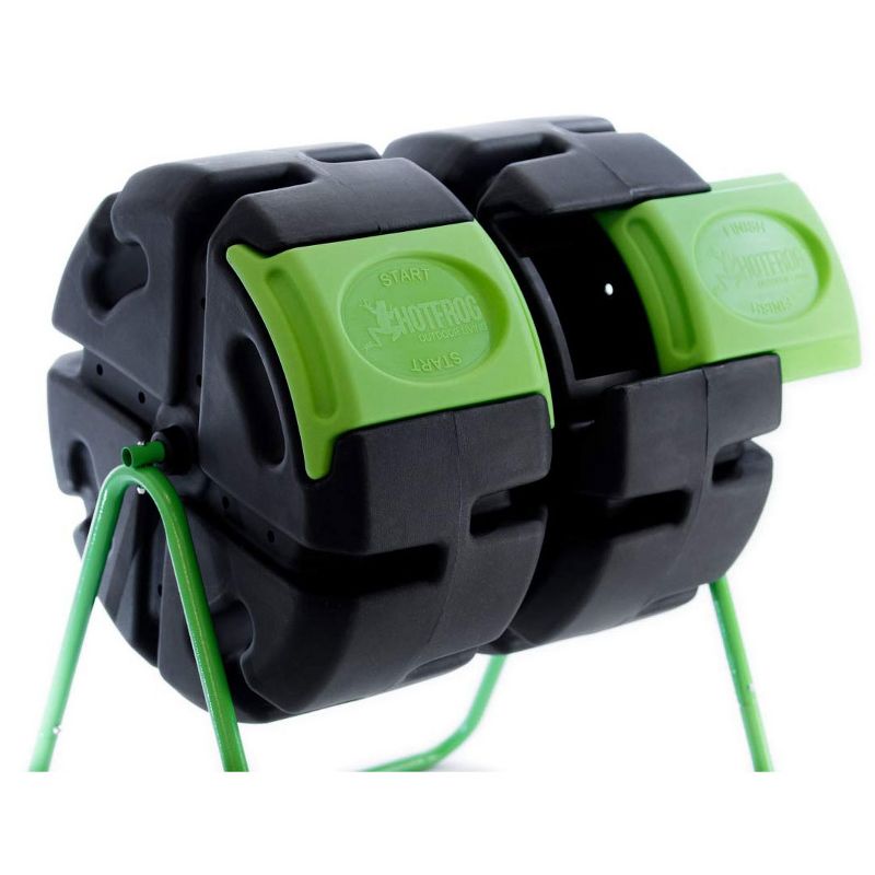 FCMP Outdoor HOTFROG 37 Gallon Plastic Dual Body Rotating Tumbling Composter Bin